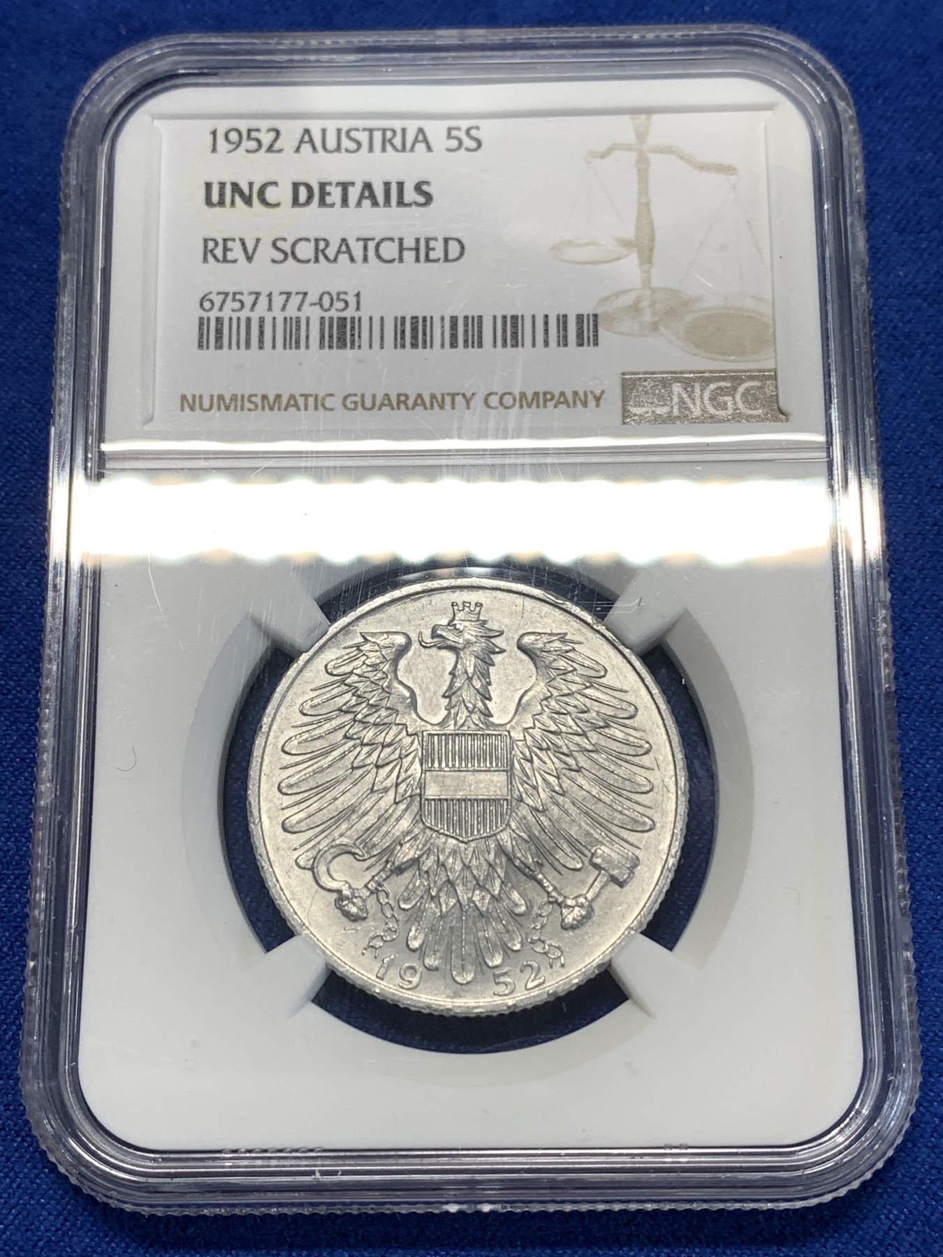 《竞宝斋》第261场-周日，周一，周二 3场连拍 (全场包邮) NGC UNCD 1952年奥地利5S铝币