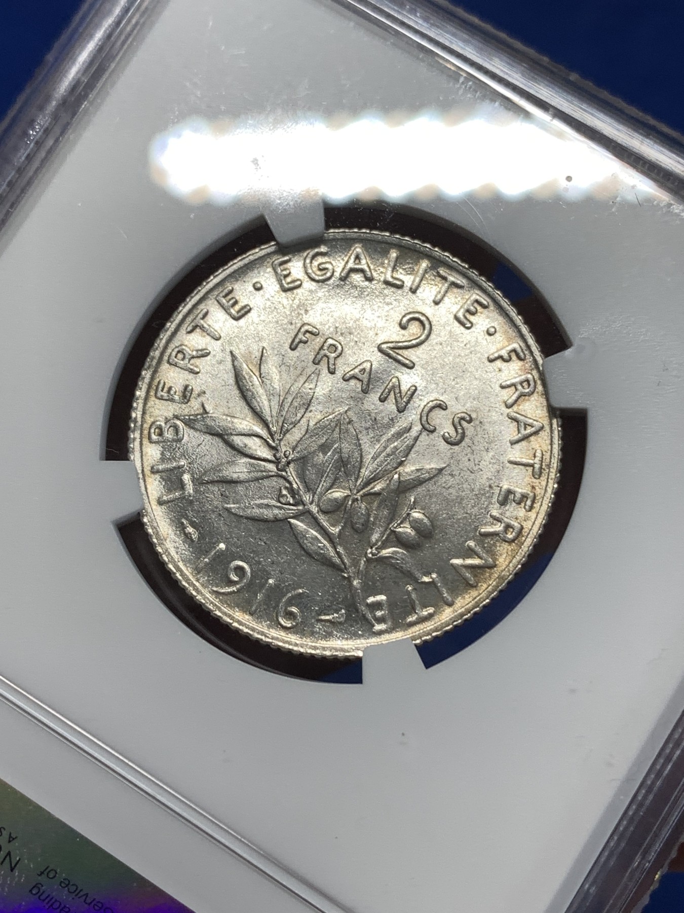 《竞宝斋》第261场-周日，周一，周二 3场连拍 (全场包邮) NGC MS61 法国1916年播种女神2法郎银币