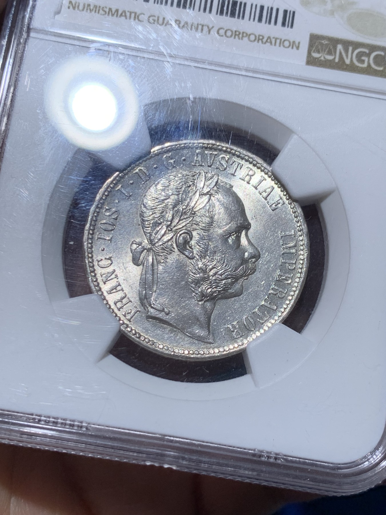 《竞宝斋》第261场-周日，周一，周二 3场连拍 (全场包邮) NGC MS62 奥地利1879年1佛罗林银币 原光美品