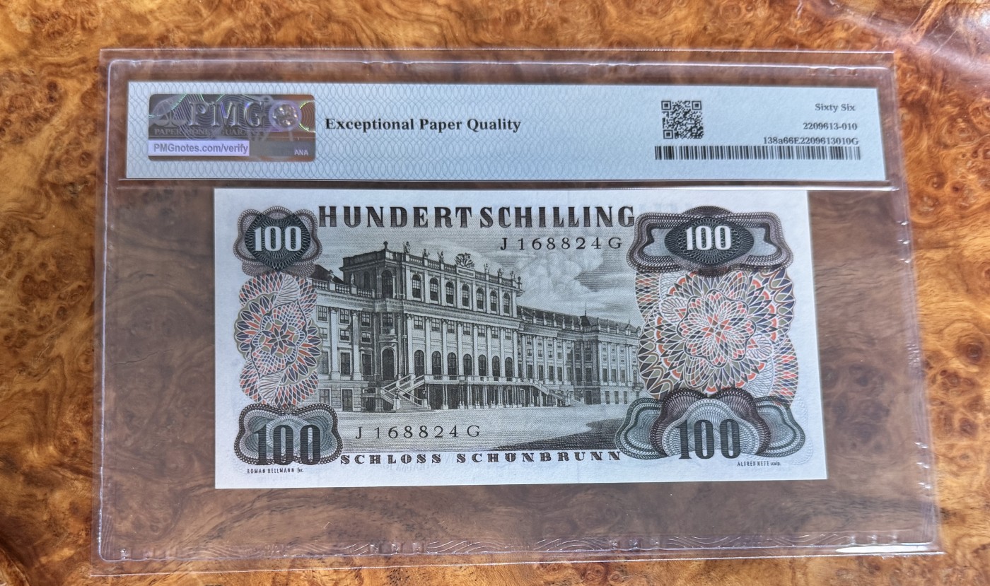 Chase Auction 第28期 - - 外钞、民国钞和人民币混合场！ 1960年奥地利100先令，PMG66！
