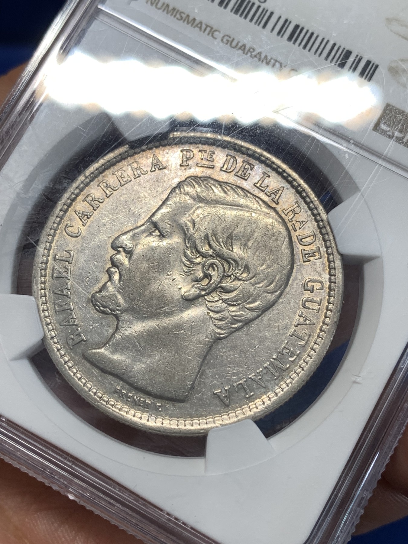 《竞宝斋》第261场-周日，周一，周二 3场连拍 (全场包邮) NGC AU50 危地马拉 1863年 1比索 大银币 热门中南美洲品种 这个品种给分难得