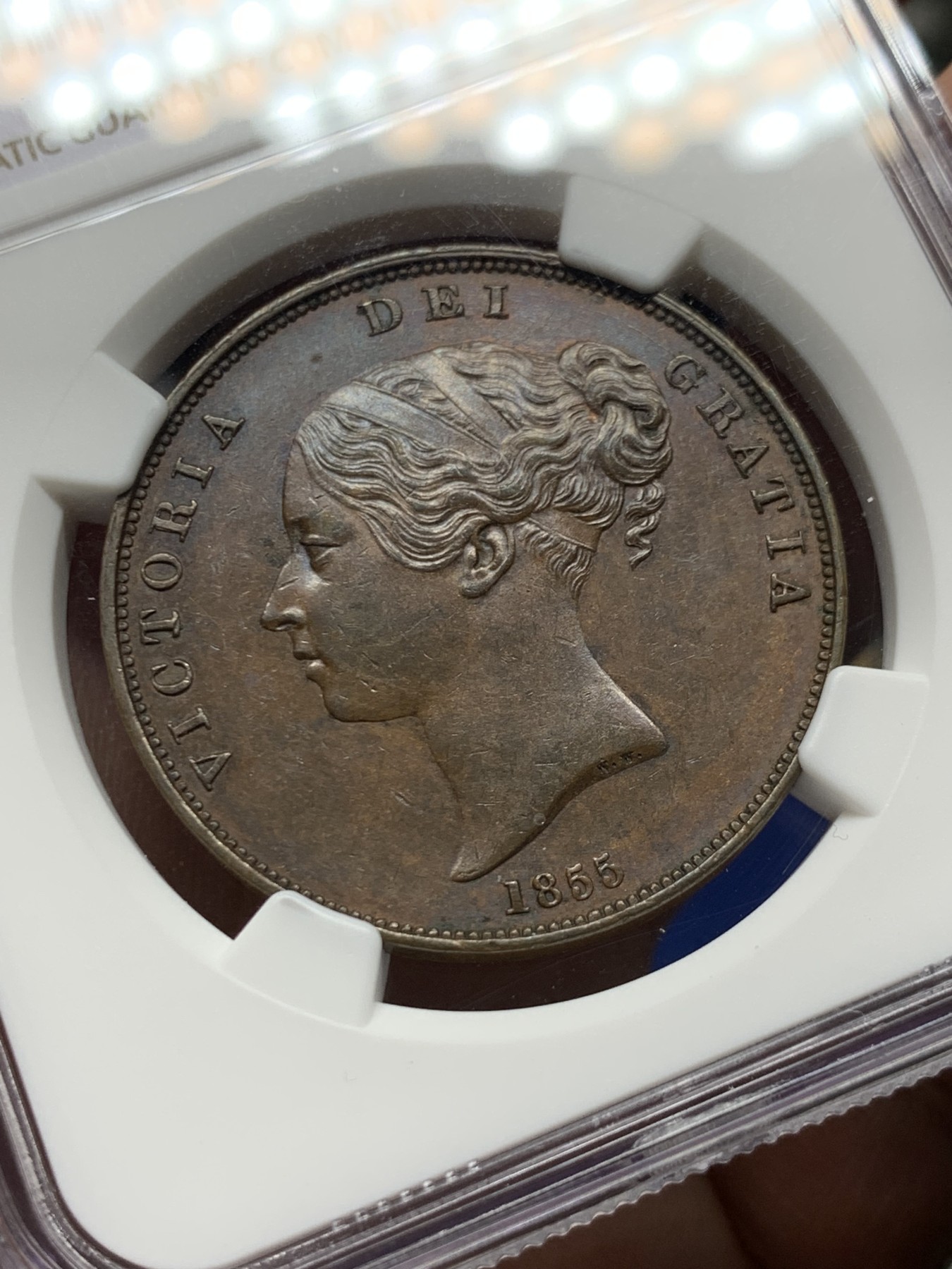 《竞宝斋》第261场-周日，周一，周二 3场连拍 (全场包邮) NGC MS62BN 英国1855年维多利亚1便士铜币（经典的青年维多利亚头像，小维爱好者的必备藏品）