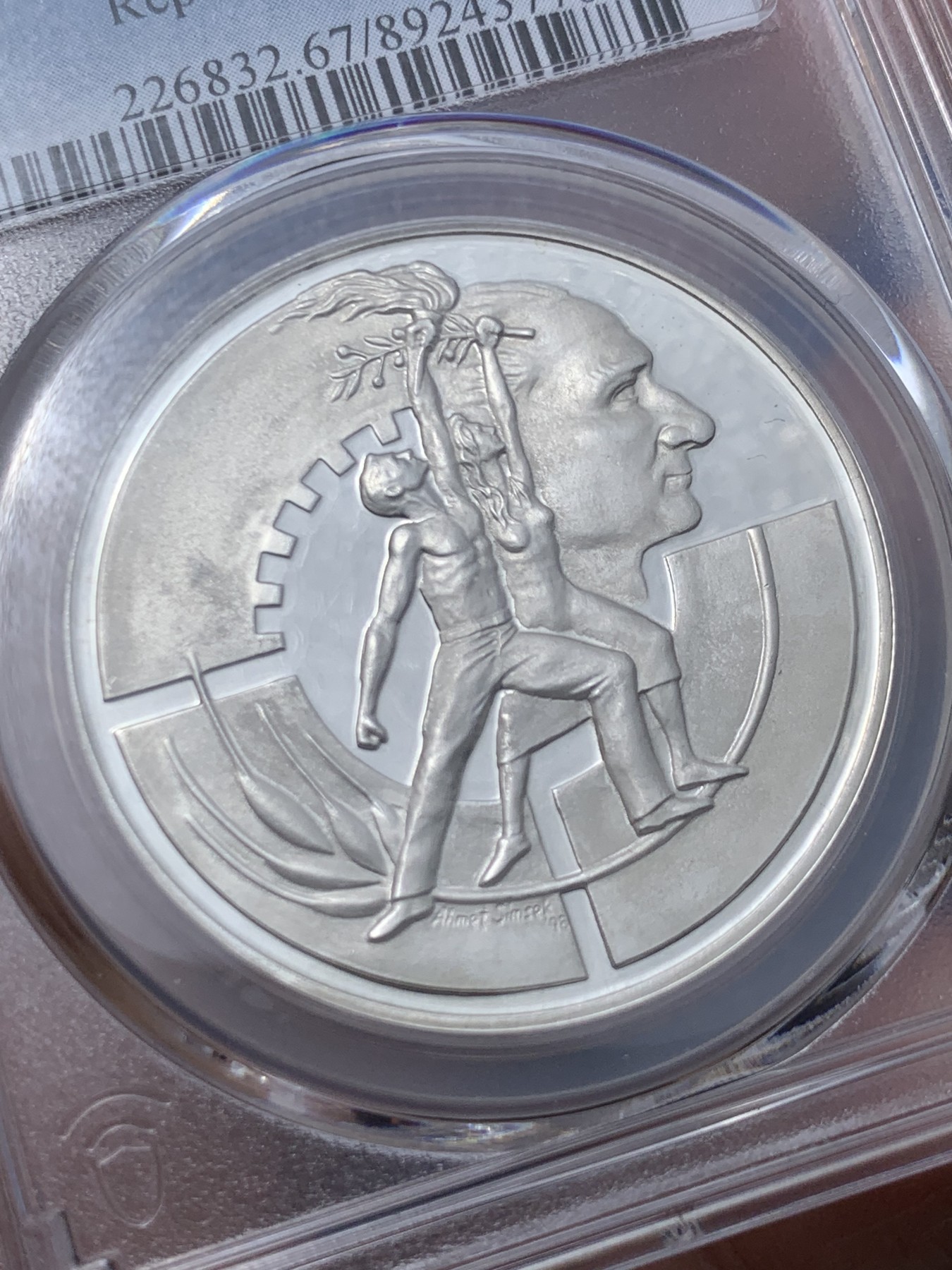 《竞宝斋》第261场-周日，周一，周二 3场连拍 (全场包邮) 亚军分 PCGS PR67DCAM 土耳其1998年共和国建立75周年精制纪念银币，国父凯末尔头像，铸造量3500枚