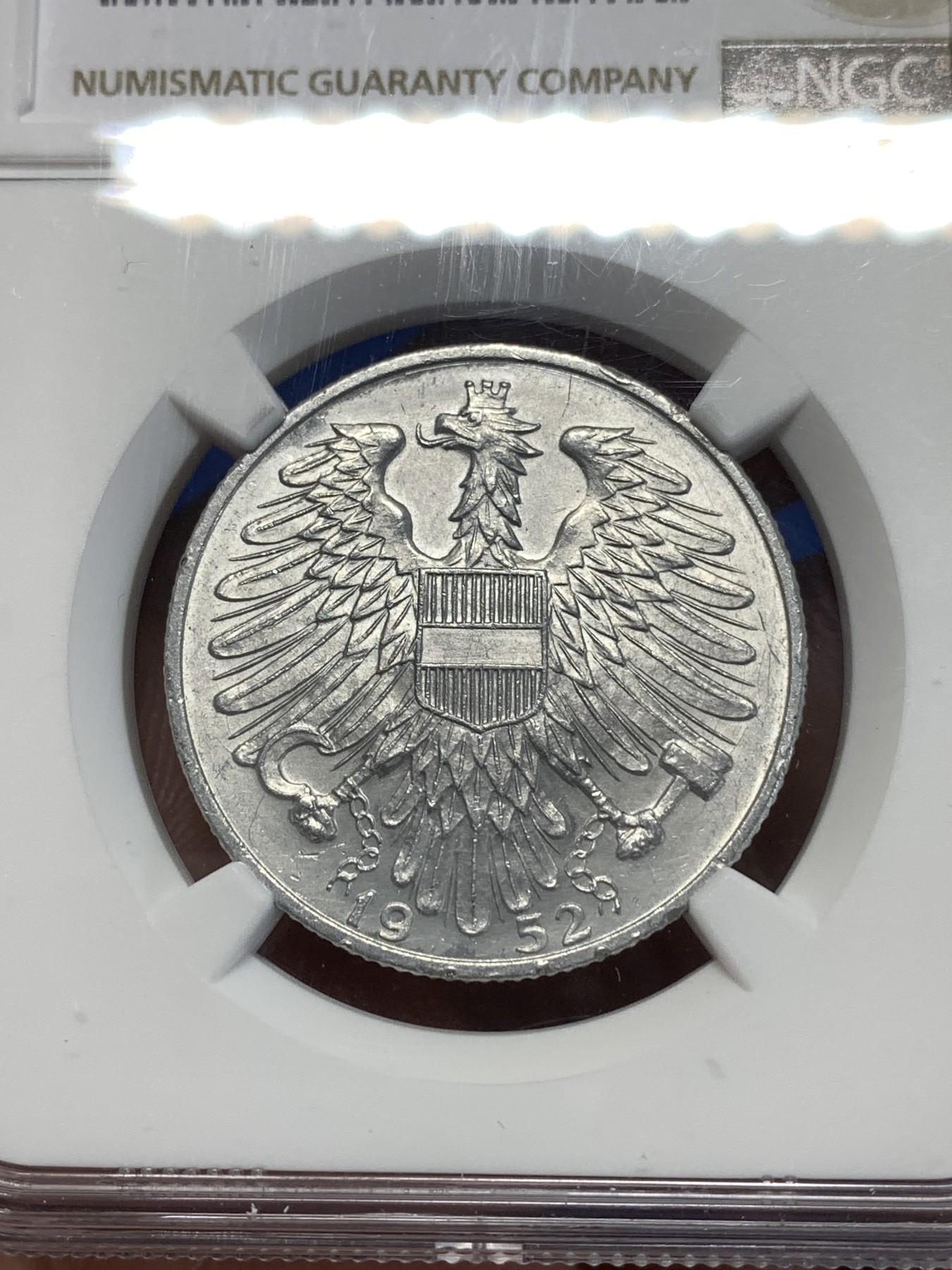 《竞宝斋》第261场-周日，周一，周二 3场连拍 (全场包邮) NGC UNCD 1952年奥地利5S铝币