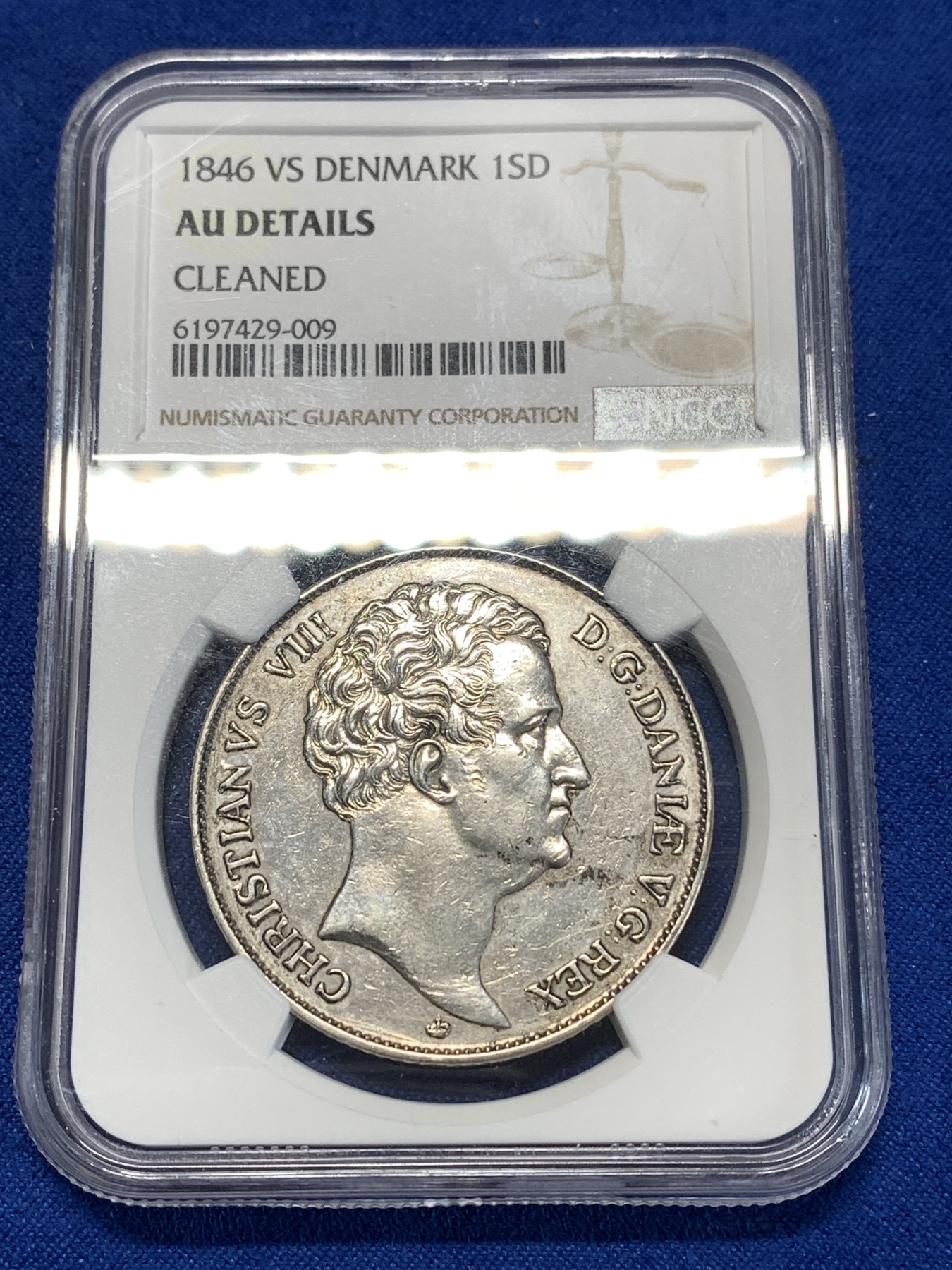 《竞宝斋》第261场-周日，周一，周二 3场连拍 (全场包邮) NGC AUD 1846年丹麦克里斯蒂八世1SD大银币