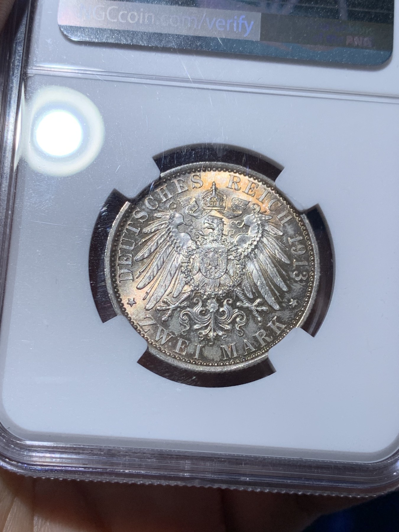 《竞宝斋》第261场-周日，周一，周二 3场连拍 (全场包邮) NGC MS64 德国1913年普鲁士威廉二世戎装登基25周年纪念2马克银币