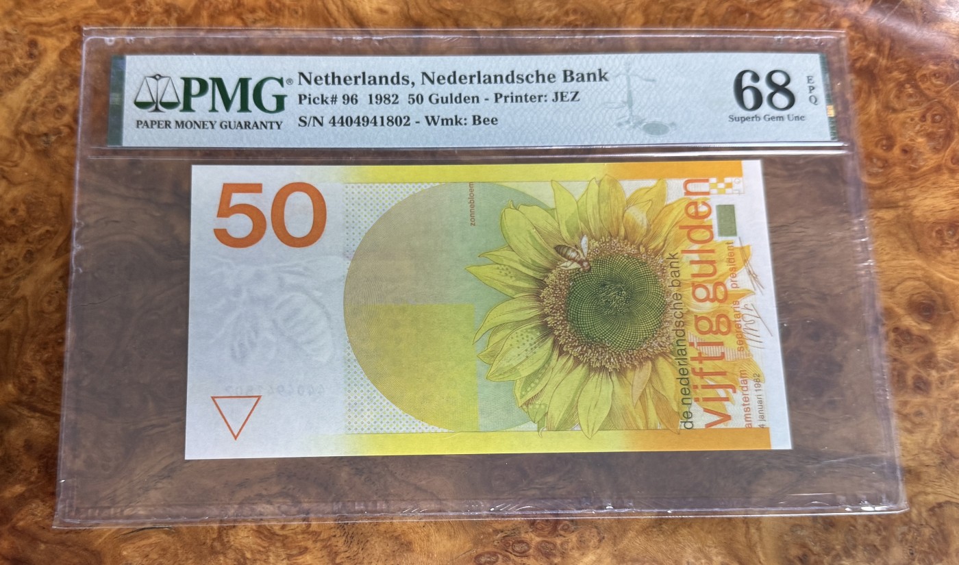 Chase Auction 第28期 - - 外钞、民国钞和人民币混合场！ 1982年荷兰50盾，PMG68！