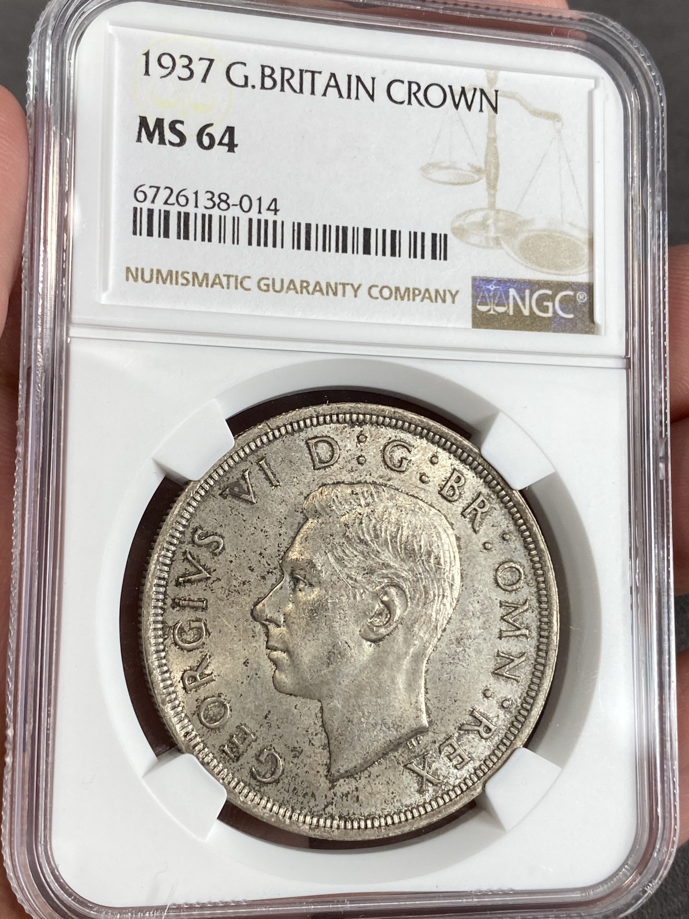 万国钱币拍卖第024期（诸神之战） NGC MS64 1937英国乔治六世登基克朗 原光原味
