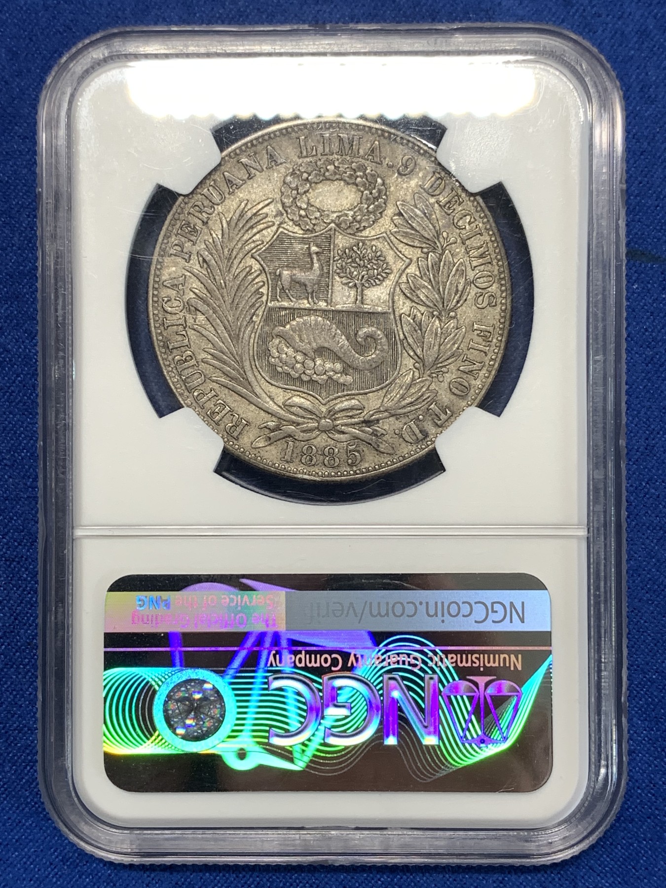 《竞宝斋》第261场-周日，周一，周二 3场连拍 (全场包邮) NGC AU50 秘鲁1885年1索尔银币 热门中南美 厂别骑字