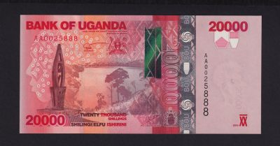 草稿银行第十九期国内外钞票拍卖 - 乌干达2010年20000先令 初版AA首发冠 全新品相 号码全程无347 豹子号888