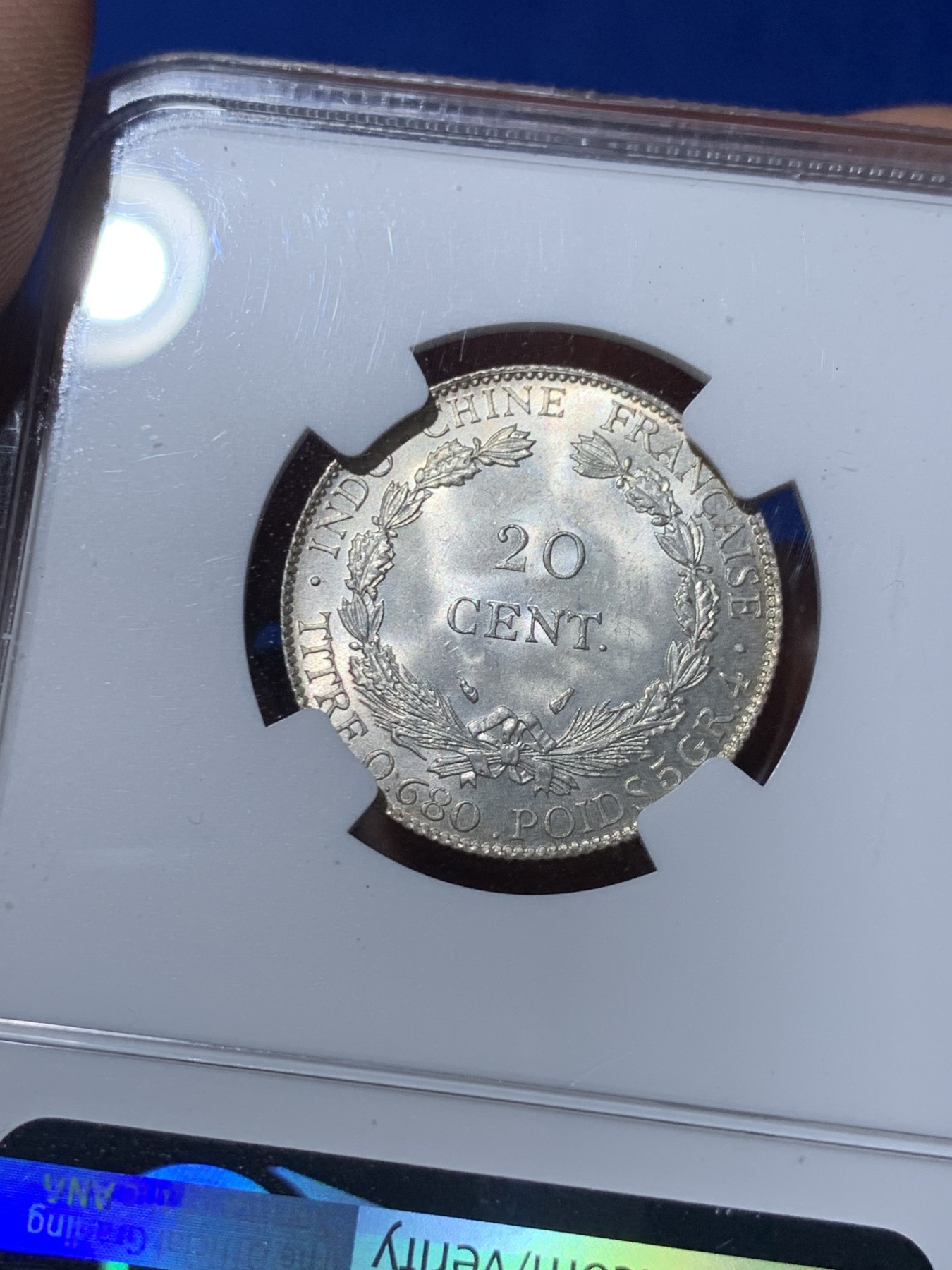 《竞宝斋》第261场-周日，周一，周二 3场连拍 (全场包邮) NGC MS65 法属印度支那 1937年 20分坐洋小银币 原光底板 高分 挺鼻梁