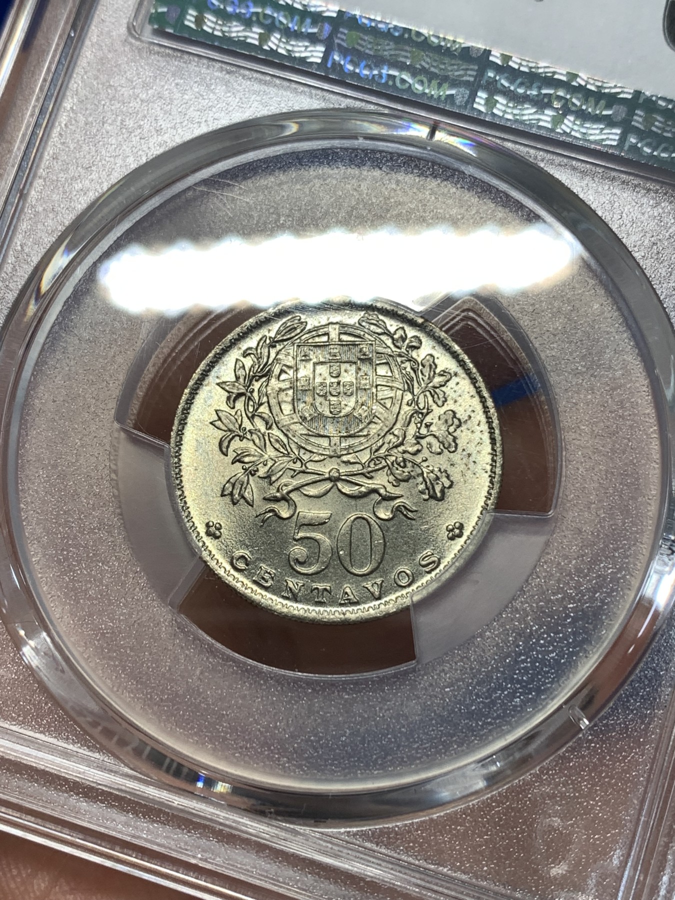 《竞宝斋》第261场-周日，周一，周二 3场连拍 (全场包邮) PCGS金盾 MS67 葡萄牙1965年50分镍币，唯一冠军分