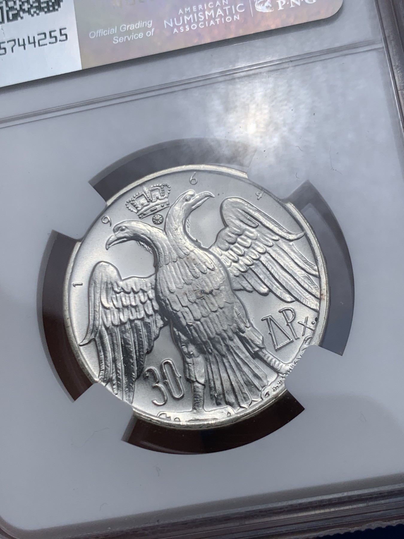 《竞宝斋》第261场-周日，周一，周二 3场连拍 (全场包邮) NGC UNCD 希腊1964年康斯坦丁二世皇室婚礼30德拉克马银币