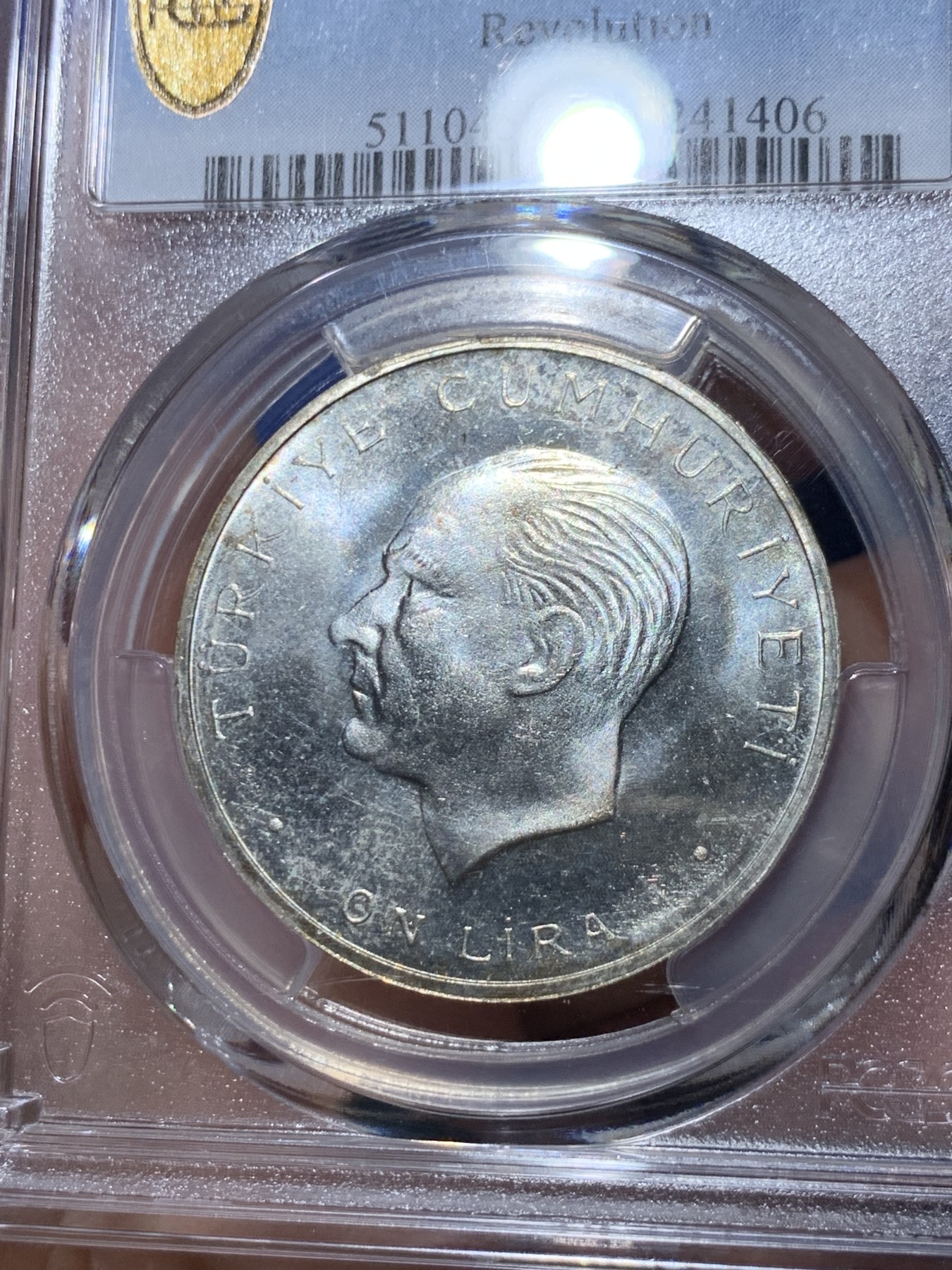 《竞宝斋》第261场-周日，周一，周二 3场连拍 (全场包邮) PCGS金盾 MS64 土耳其1960年10里拉银币