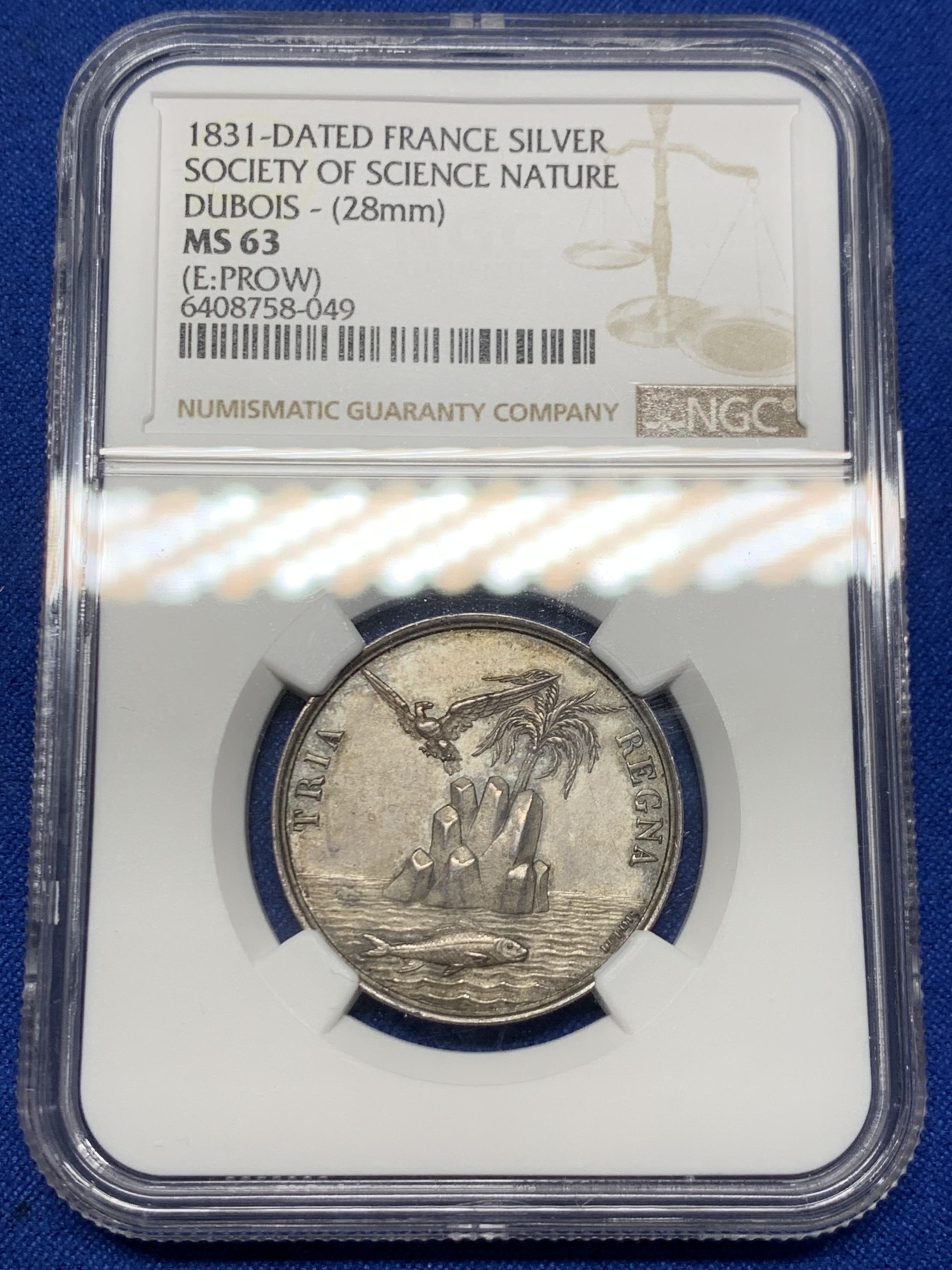 《竞宝斋》第262场-周日，周一，周二 3场连拍 (全场包邮) NGC MS63 法国塞纳河和瓦兹自然科学协会成立银质jeton，1842-1845船首边铭