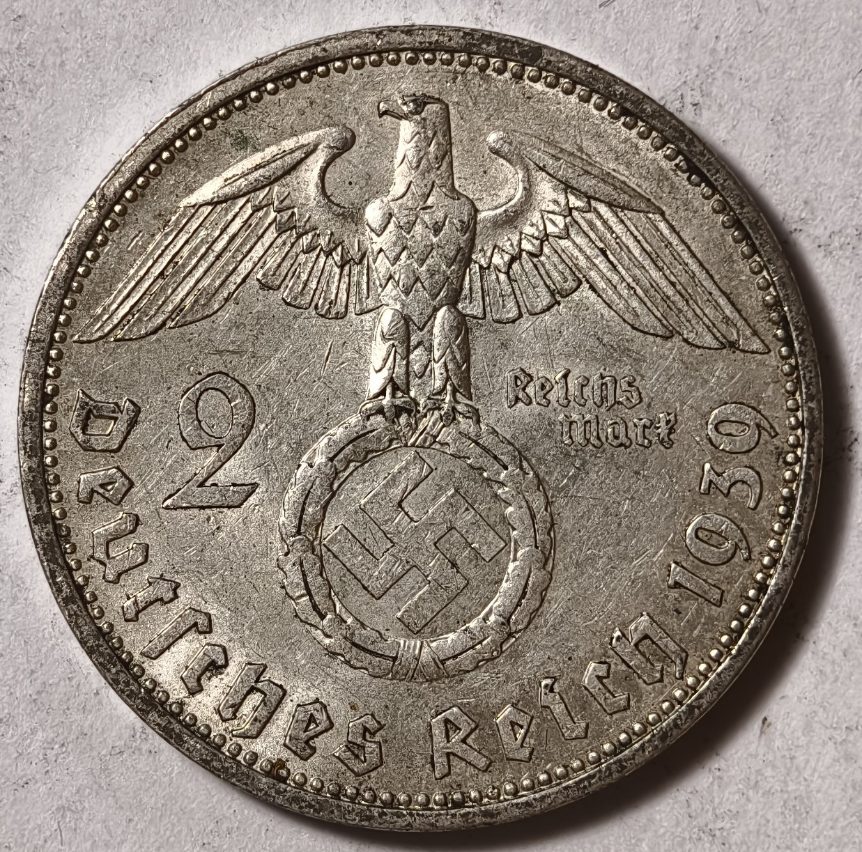 紫瑗钱币——第342期拍卖 德国 1939年 A版 兴登堡 字符 2马克 8克 0.625银