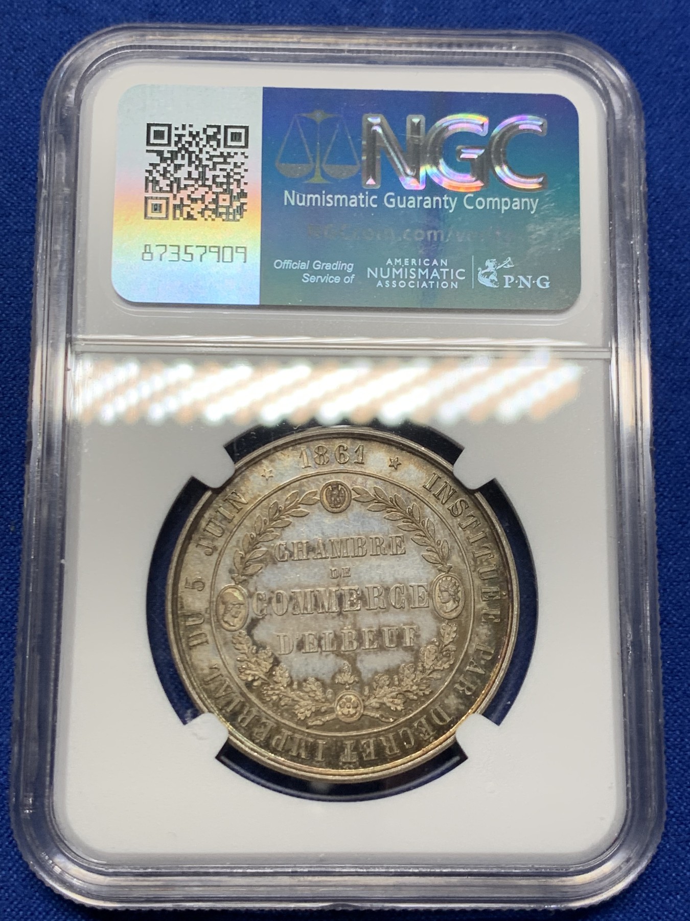 《竞宝斋》第262场-周日，周一，周二 3场连拍 (全场包邮) NGC MS64 法国埃尔伯夫商会银质jeton