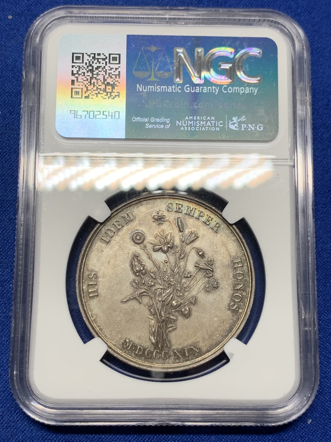 《竞宝斋》第262场-周日，周一，周二 3场连拍 (全场包邮) NGC MS62 法国图卢兹花卉节银质jeton，女诗人克莱蒙·伊索尔