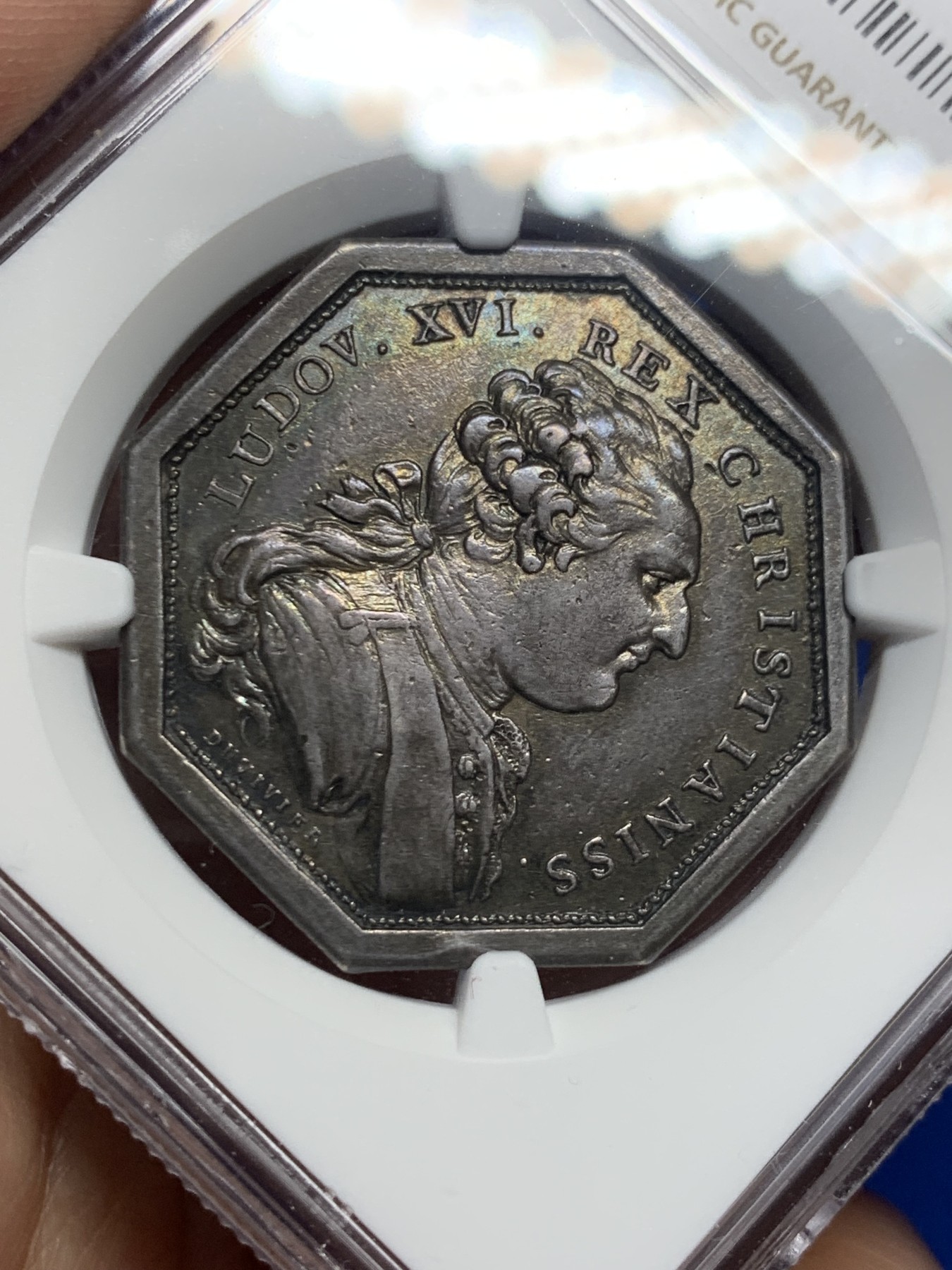 《竞宝斋》第262场-周日，周一，周二 3场连拍 (全场包邮) NGC AU53 法国路易十六头像八角银质代币