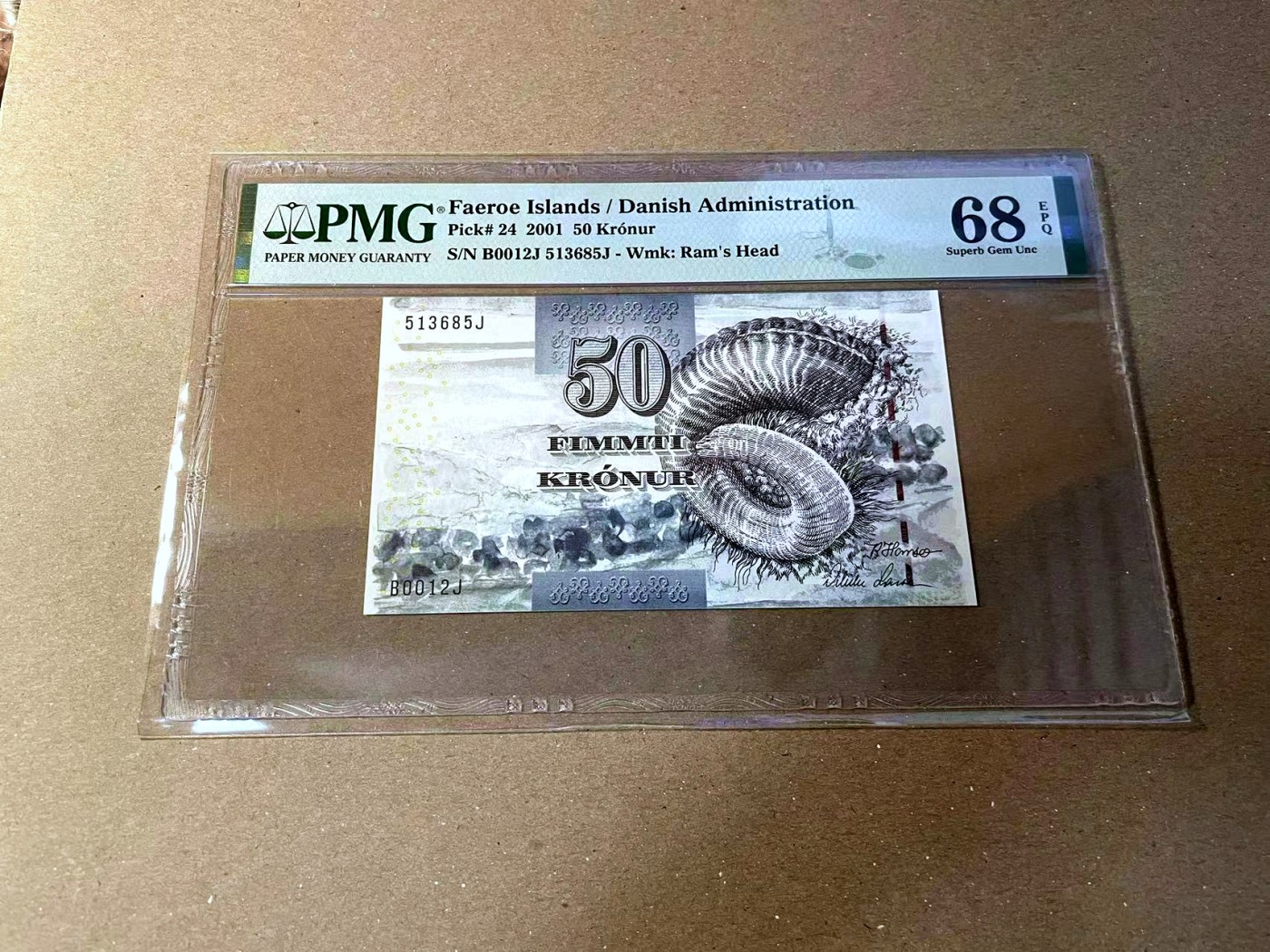 【Blue Auction】✨世界纸币精拍第466期【精】 【初版无47】法罗群岛 2001年50克朗 PMG68EPQ 超高分