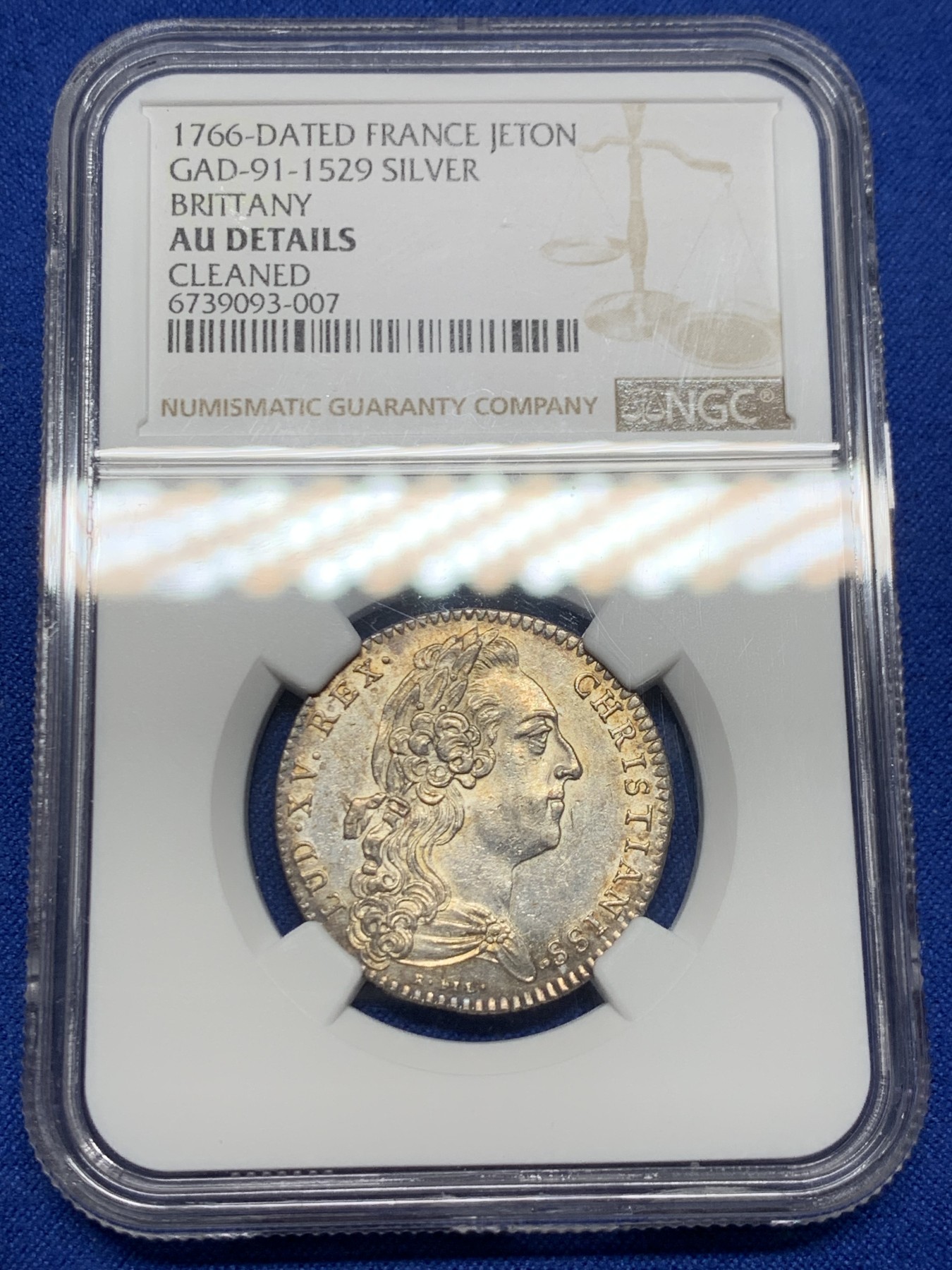 《竞宝斋》第262场-周日，周一，周二 3场连拍 (全场包邮) NGC AUD 法国布列塔尼1766路易十六 八角银质代币