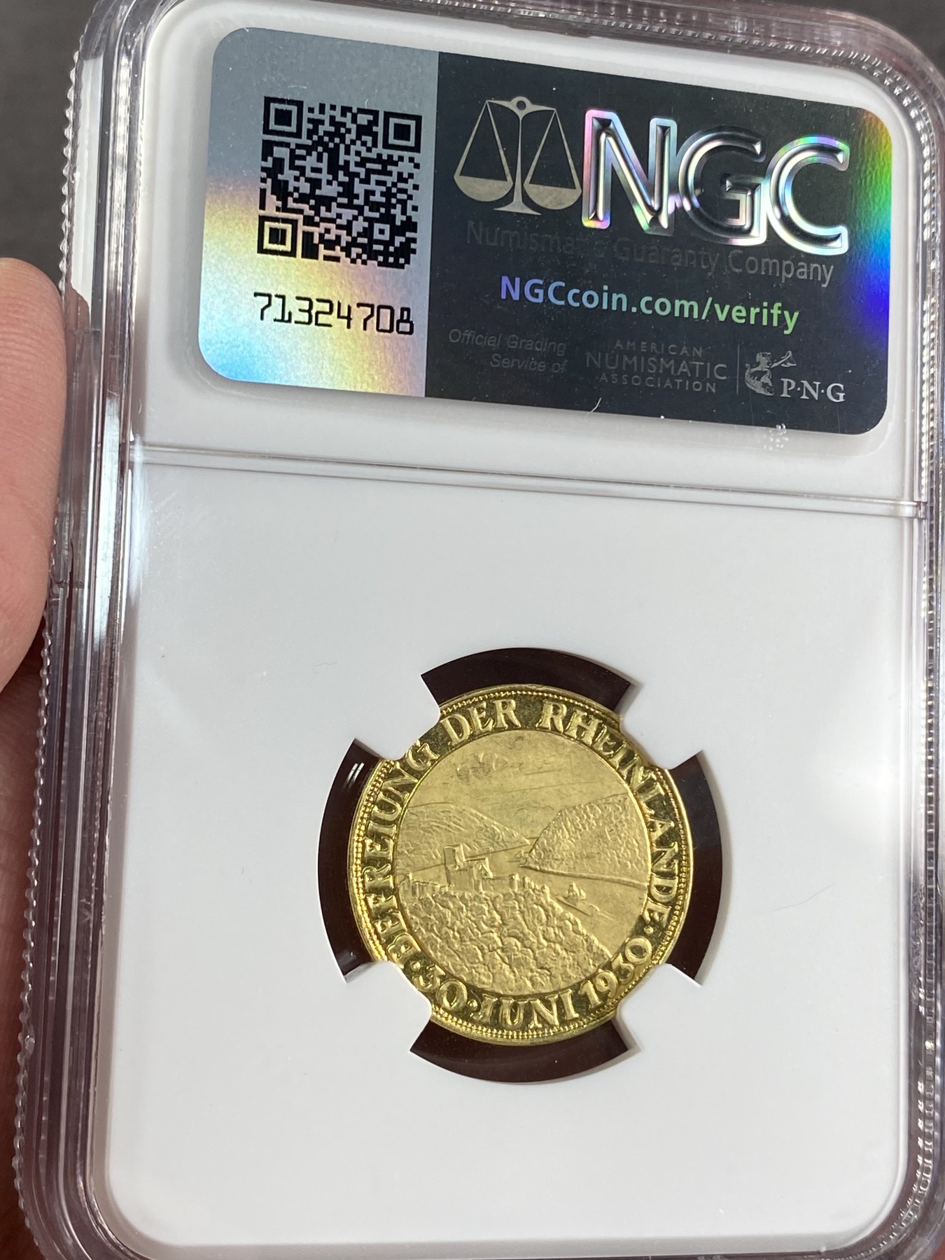 万国钱币拍卖第024期（诸神之战） NGC PF64UC 1930年德国魏玛共和国兴登堡总统纪念莱茵兰非军事区提前回归金章 精致喷砂顶级品相 6.05G