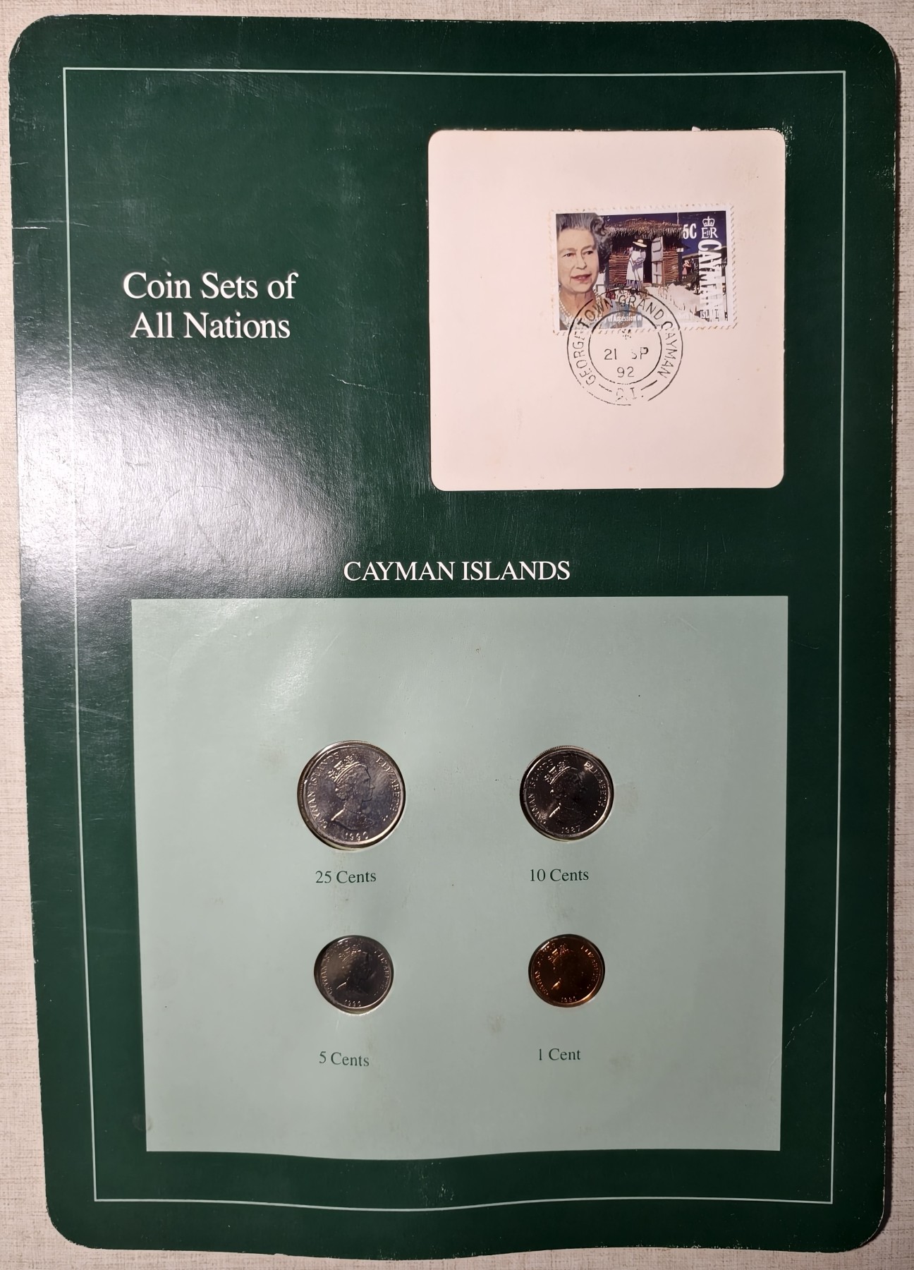 紫瑗钱币——第342期拍卖 开曼群岛  富兰克林卡装 1分—25分 4枚全套 UNC