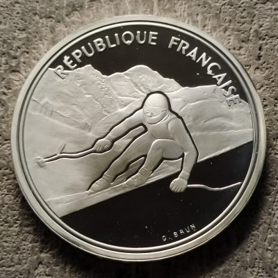0起1加-纯粹捡漏拍-316银币套币场 - 法国1990年100法郎阿尔贝维尔冬奥会精制纪念银币-高山滑雪
