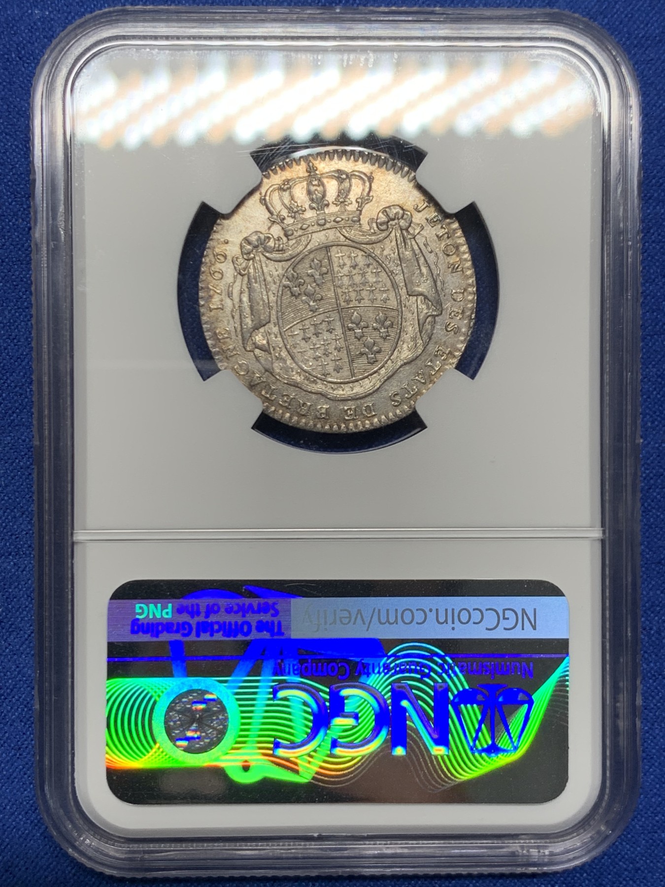 《竞宝斋》第262场-周日，周一，周二 3场连拍 (全场包邮) NGC AUD 法国布列塔尼1766路易十六 八角银质代币