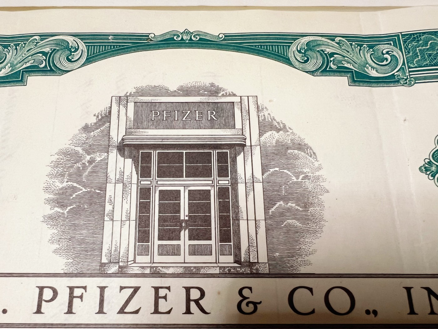 著名的辉瑞制药公司股票4张不同大通银行代理发行包括一张早期品种雕刻版印制- 美钞公司雕刻作品发烧友- 美钞公司雕刻作品发烧友-