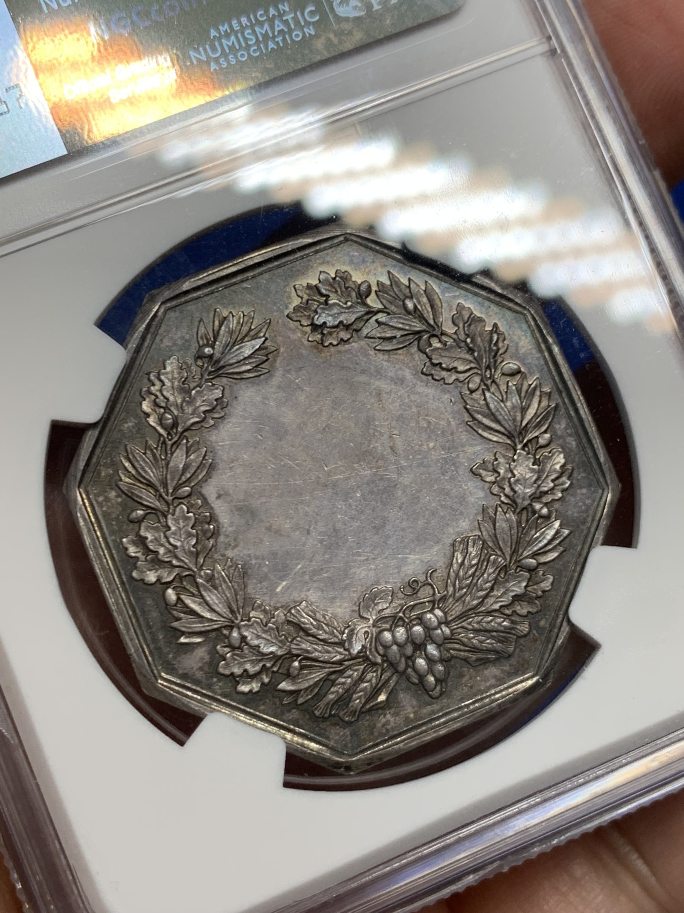 《竞宝斋》第262场-周日，周一，周二 3场连拍 (全场包邮) NGC MS62 法国凤凰火灾保险公司八角银质jeton