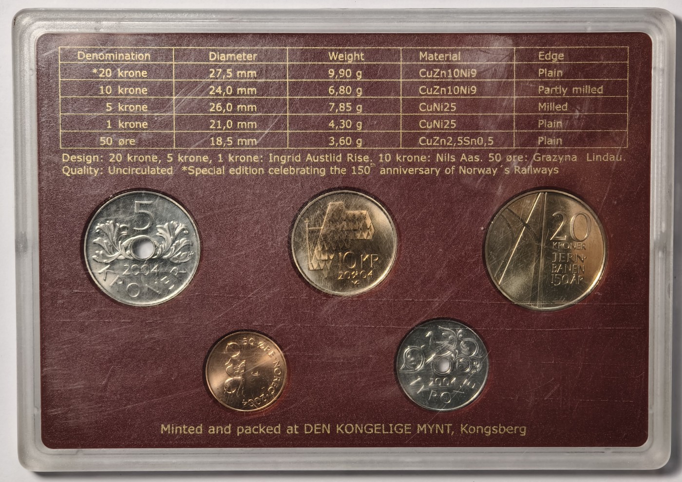 紫瑗钱币——第342期拍卖 挪威 2004年 挪威铁路150周年 流通套币 原盒
