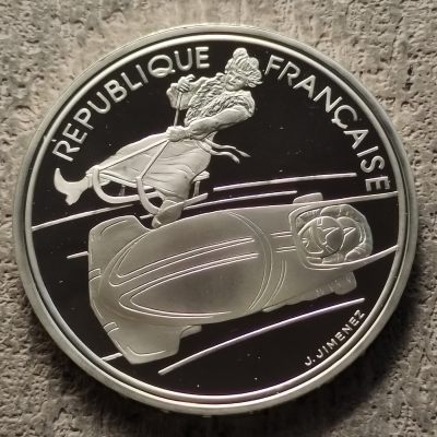 0起1加-纯粹捡漏拍-316银币套币场 - 法国1990年100法郎阿尔贝维尔冬奥会精制纪念银币-雪橇车