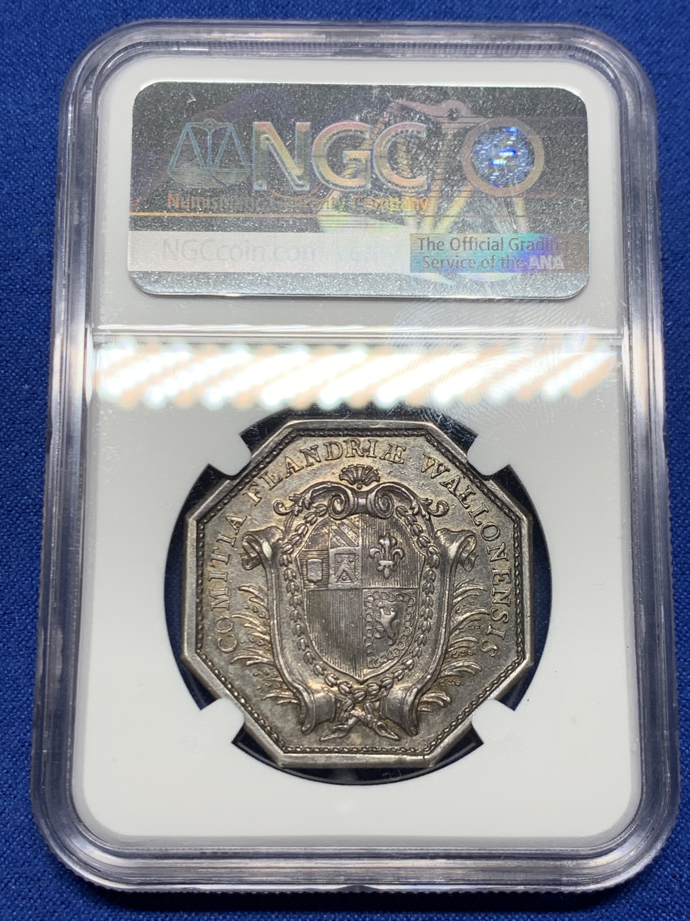 《竞宝斋》第262场-周日，周一，周二 3场连拍 (全场包邮) NGC AU53 法国路易十六头像八角银质代币