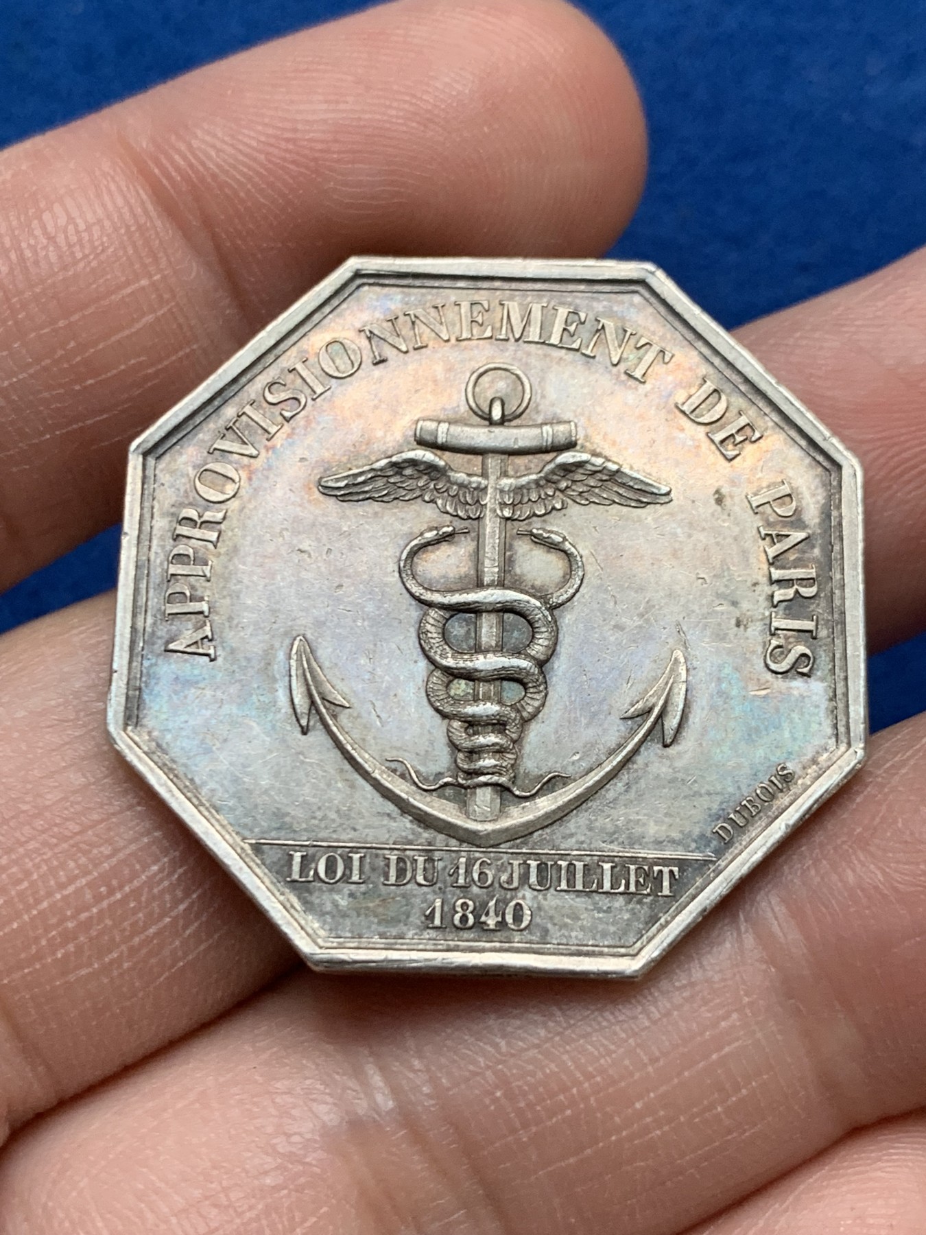 《竞宝斋》第262场-周日，周一，周二 3场连拍 (全场包邮) 法国1840图卢兹商会八角银质代币，17.05克，33.9mm，蜜蜂边铭银标