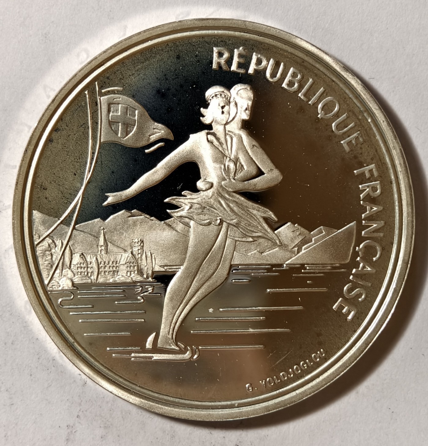 紫瑗钱币——第342期拍卖 法国 1989年 阿尔贝维尔冬奥会 滑冰情侣 100法郎 22.2克 0.9银 精制