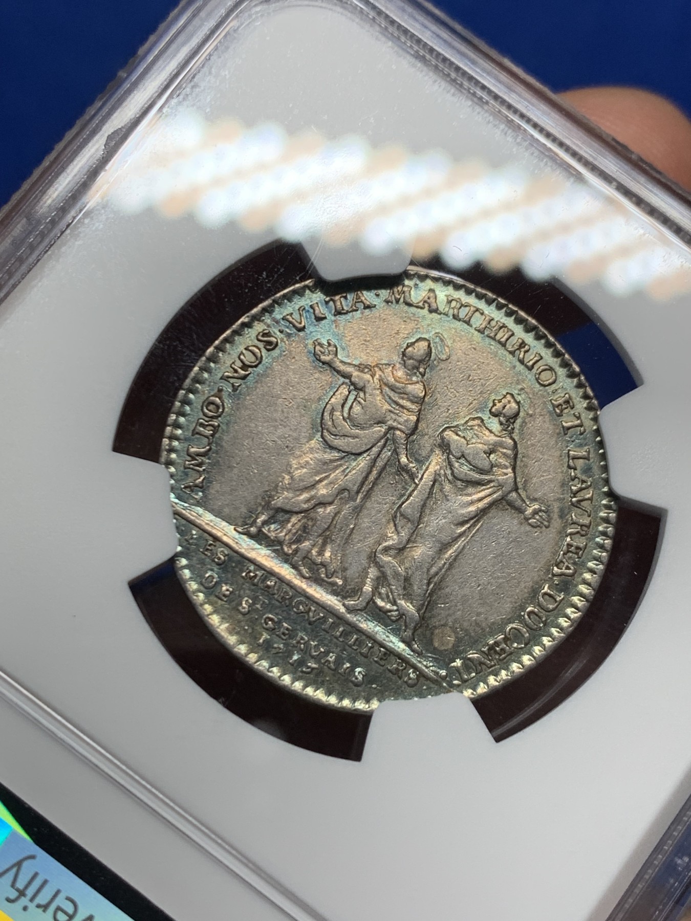 《竞宝斋》第262场-周日，周一，周二 3场连拍 (全场包邮) NGC XFD 法国1715路易十五圆形银质代币