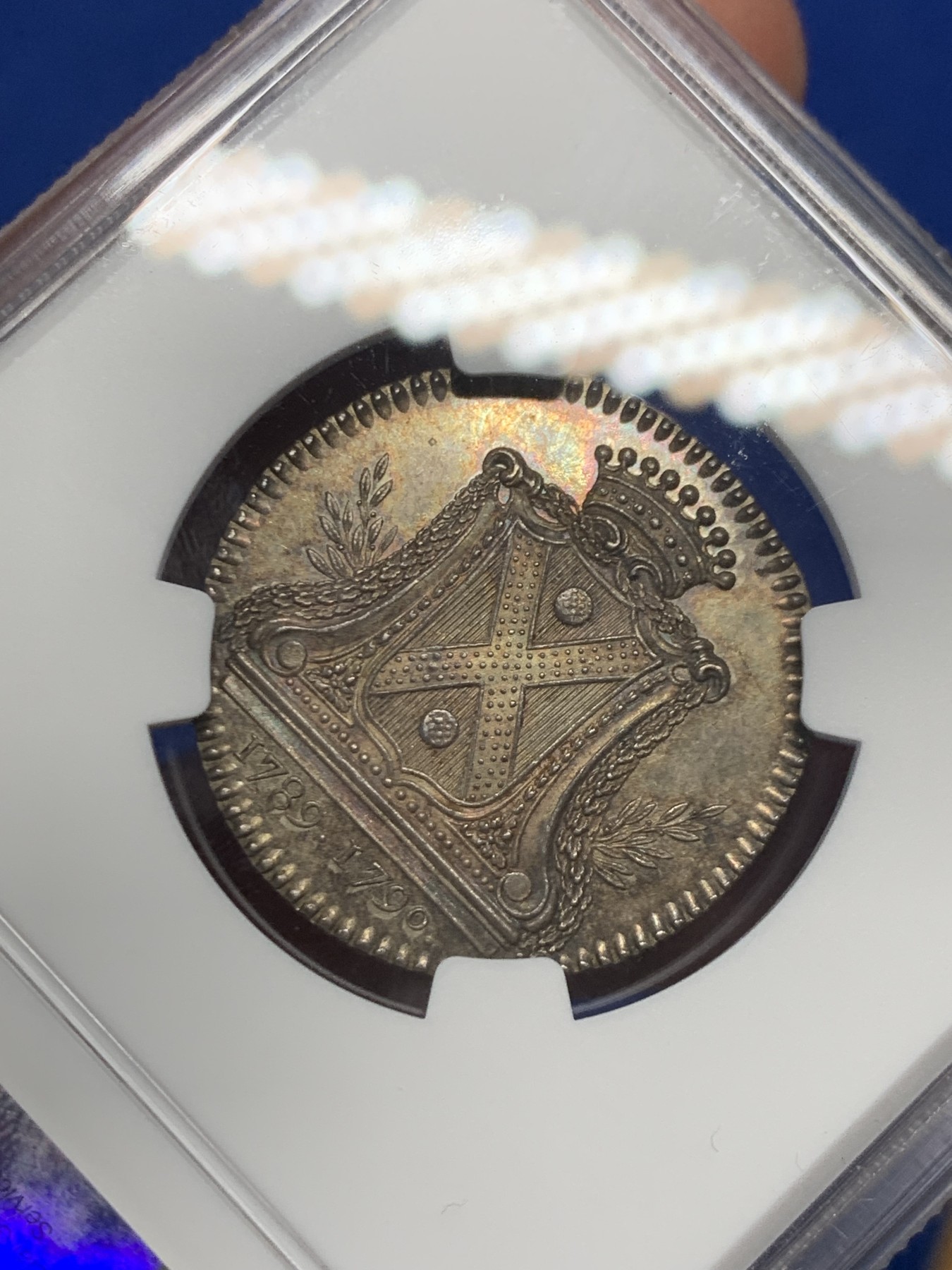 《竞宝斋》第262场-周日，周一，周二 3场连拍 (全场包邮) NGC MS64 法国1789-1790年南特市市长Kervégan先生的纹章银质jeton