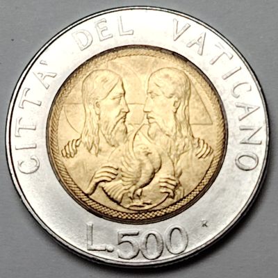布加迪🐬～世界钱币🌾第 105 期 /  梵蒂冈🐦/圣马力诺🐬/意大利🦜等国专场 - 梵蒂冈🇻🇦 教皇约翰·保罗二世 1988年 500里拉 25.8mm