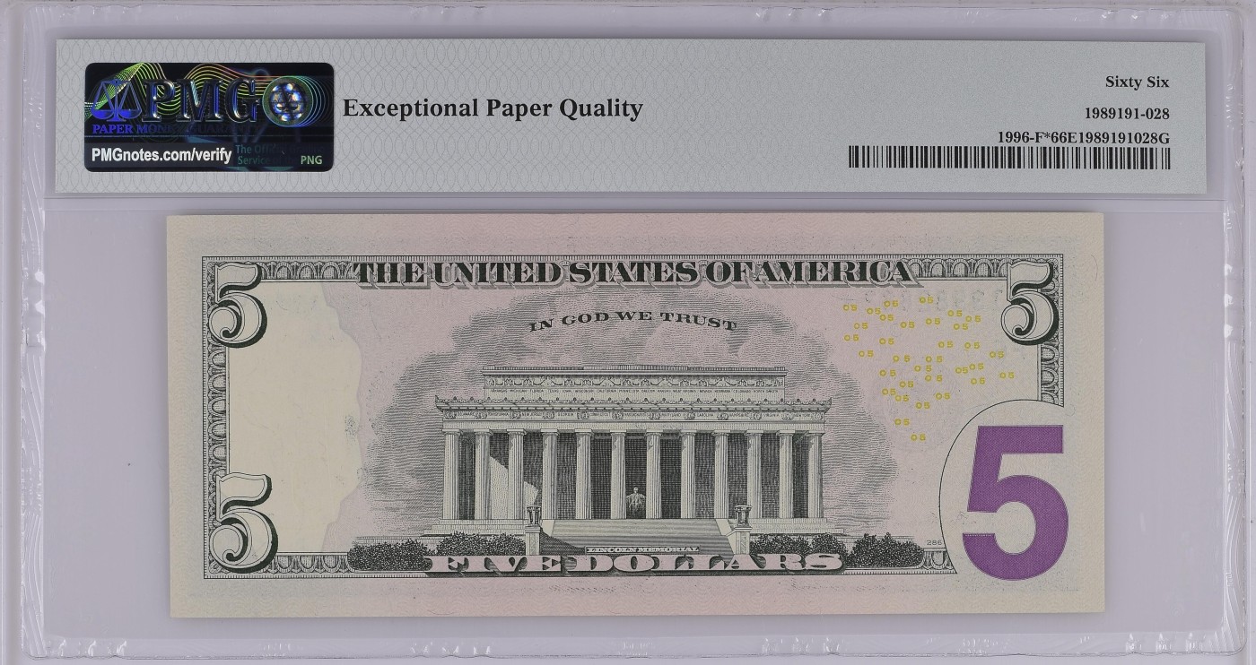 美元专场 大头彩补号序列号:MF13982882* 5美元绿库印联邦券Federal Reserve Note Atlanta, $5 2013 Small Size