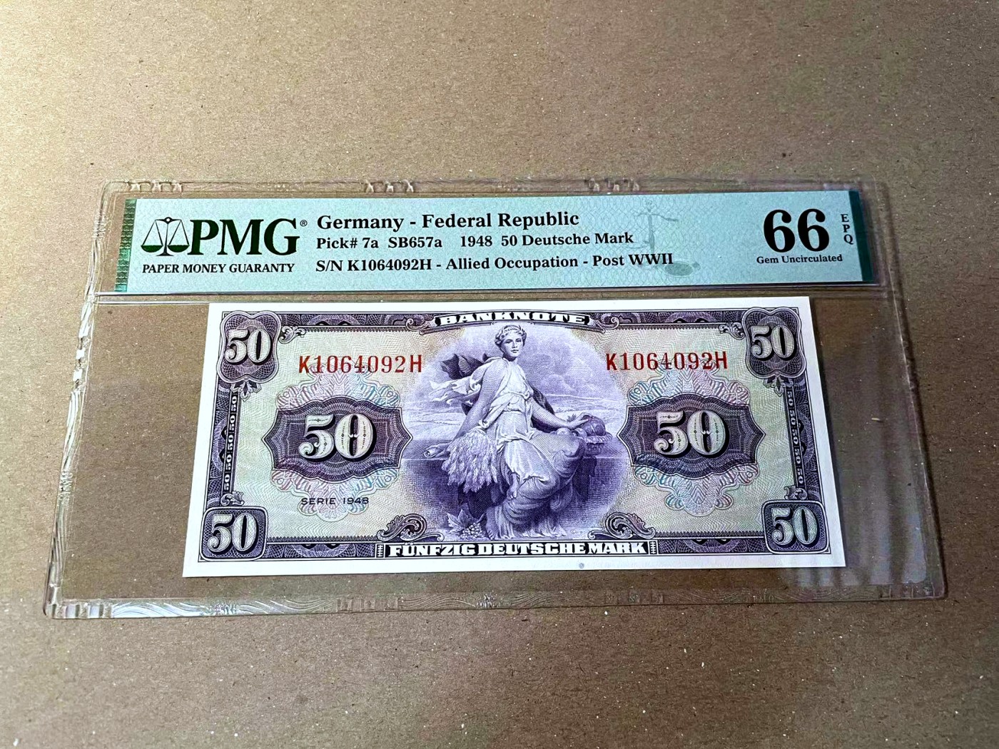 【Blue Auction】✨世界纸币精拍第466期【精】 【早期p7a】德国 1948年50马克 雕刻精美 PMG66EPQ 