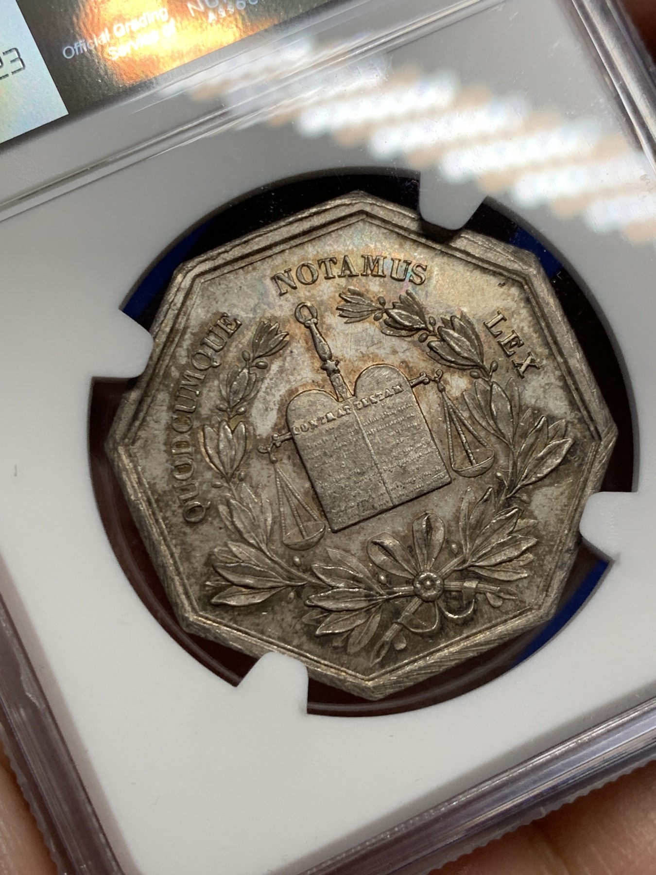 《竞宝斋》第262场-周日，周一，周二 3场连拍 (全场包邮) NGC MS63 法国阿比维尔公证人八角银质jeton