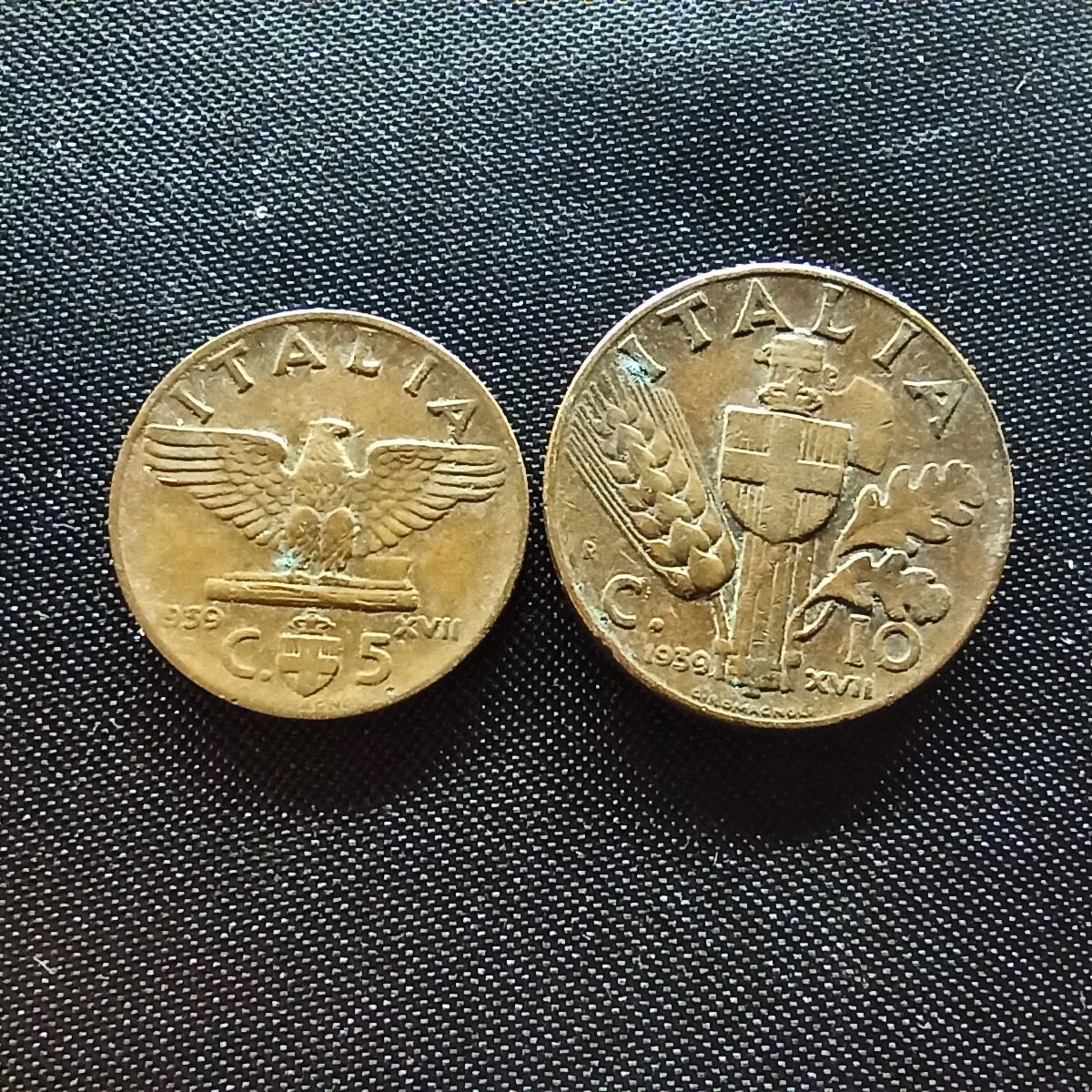 邮泉阁限时拍卖第四场 意大利硬币专场 意大利王国1939年5分10分2枚红铜