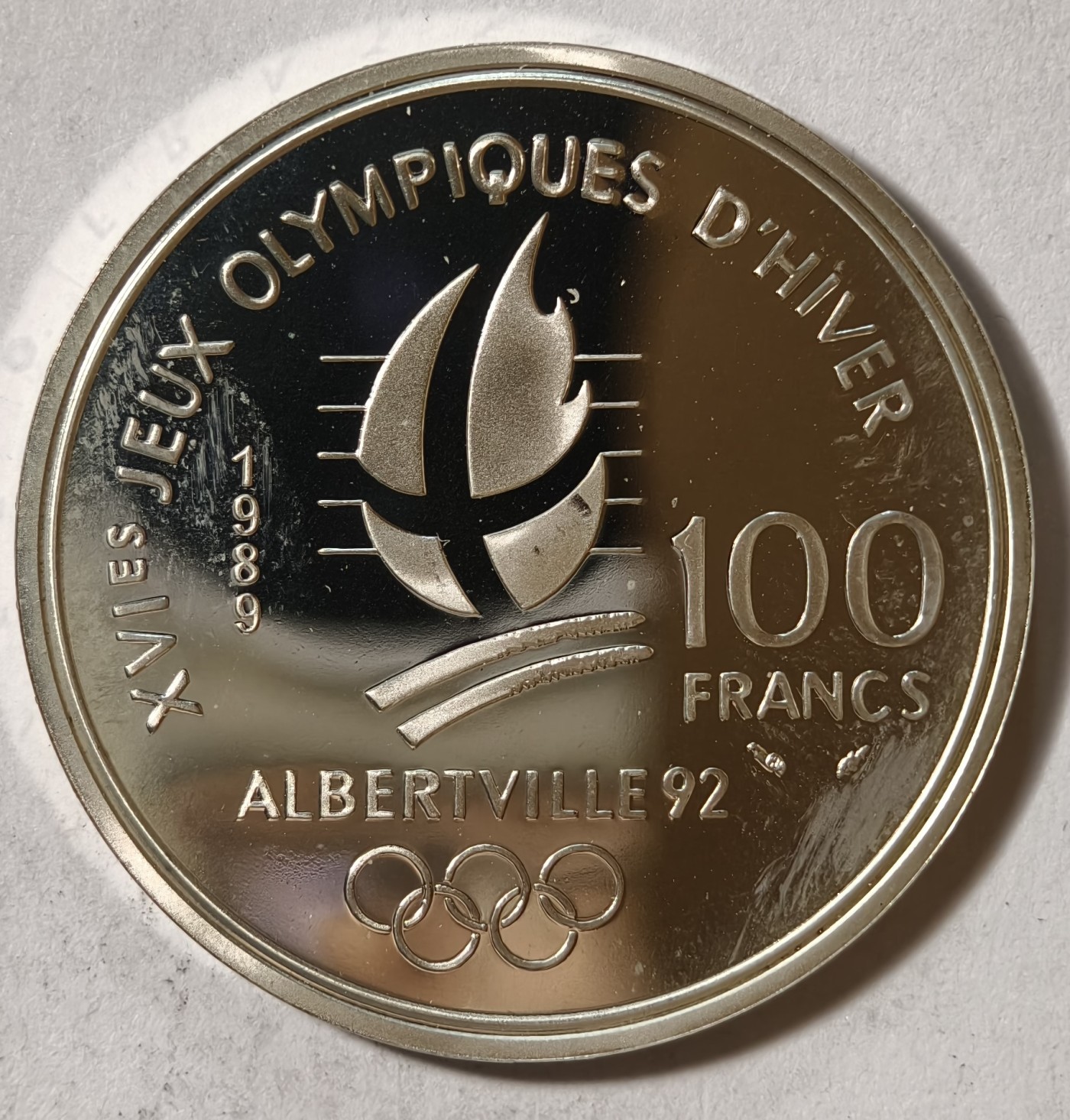 紫瑗钱币——第342期拍卖 法国 1989年 阿尔贝维尔冬奥会 滑冰情侣 100法郎 22.2克 0.9银 精制