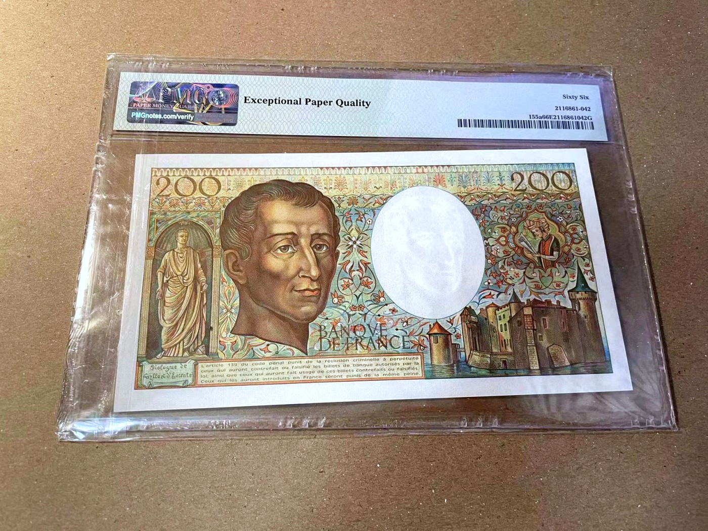 【Blue Auction】✨世界纸币精拍第466期【精】 【a版】法国 1983年200法郎 孟德斯鸠 PMG66EPQ 