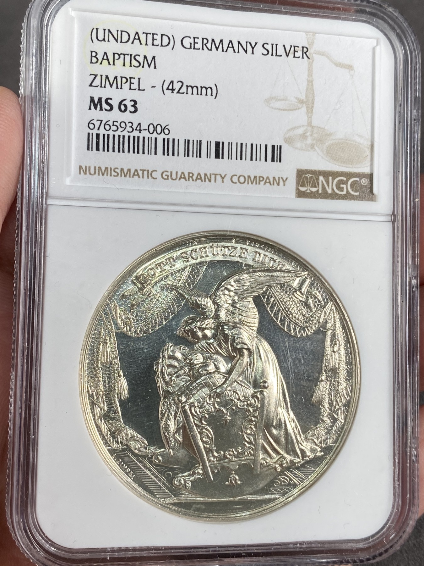 万国钱币拍卖第024期（诸神之战） NGC MS63 20世纪初奥地利洗礼纪念大银章 完美镜面 受洗婴儿与耶稣在约旦河受洗场景