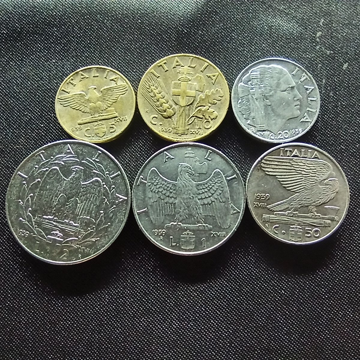邮泉阁限时拍卖第四场 意大利硬币专场 二战意大利1939年6枚年号ⅹⅴⅢ无磁
