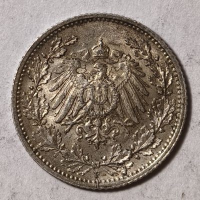 紫瑗钱币——第342期拍卖 - 德国 1915年 F版 第二帝国 1/2马克 银币 2.77克 0.9银 UNC 透打