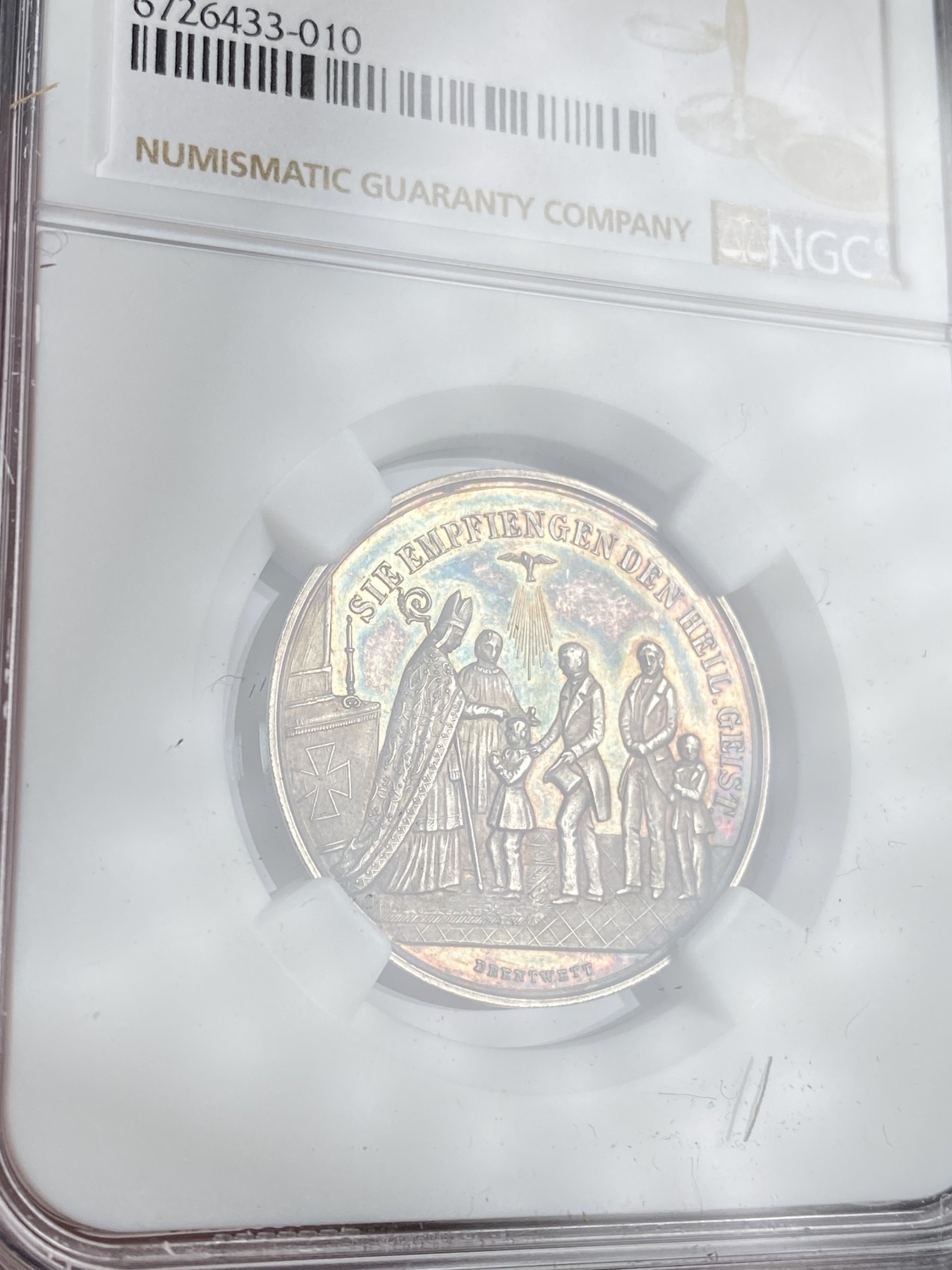 万国钱币拍卖第024期（诸神之战） NGC MS62 19世纪初奥地利坚信礼纪念小银章 非常精细舒服的一枚 购于萨尔茨堡一线钱币商
