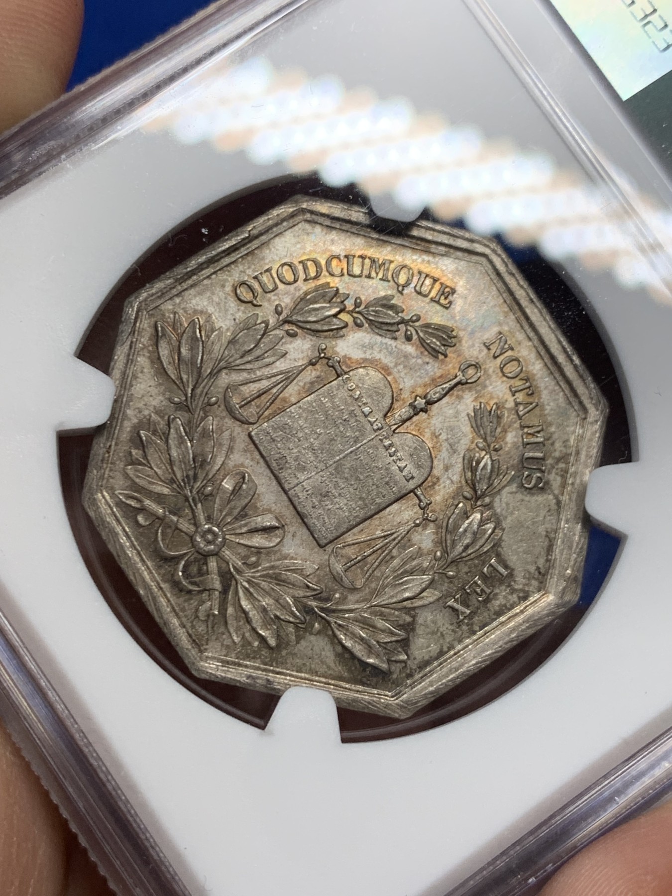 《竞宝斋》第262场-周日，周一，周二 3场连拍 (全场包邮) NGC MS63 法国阿比维尔公证人八角银质jeton